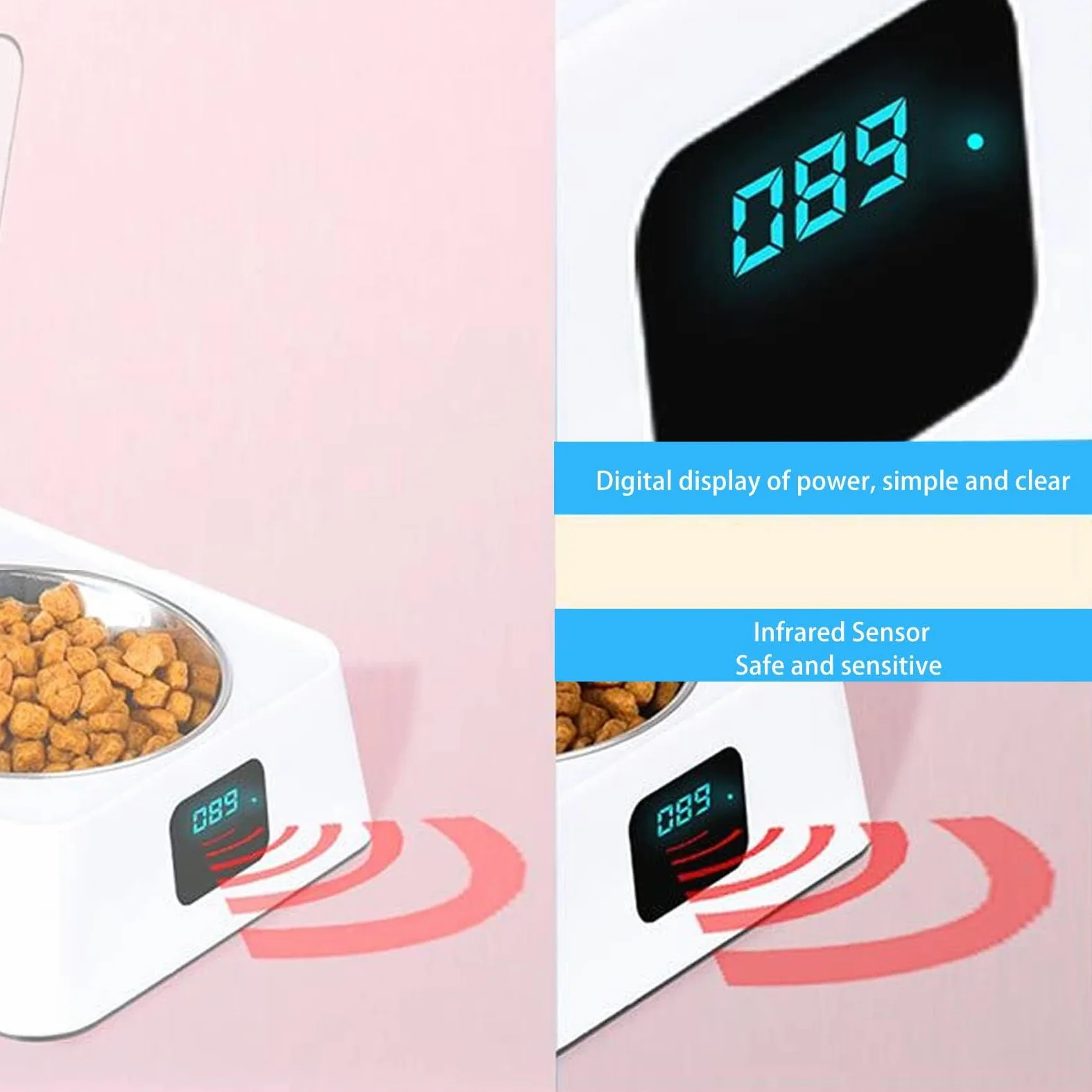 Gamelle Chat Automatique, Distributeur Automatique de Nourriture pour Chats avec Bol en Acier Inoxydable capteur Infrarouge pour Animaux de Compagnie