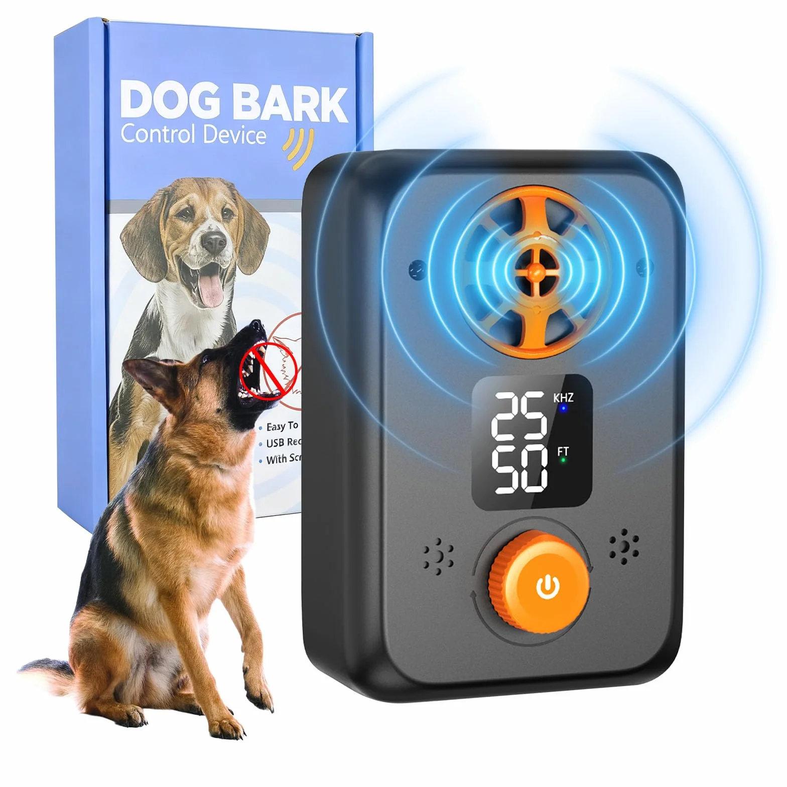 Anti Aboiement Chien Ultrason Puissant 5 Fréquences Ajustables 3 Portées Arrêt Automatique Intérieur Extérieur