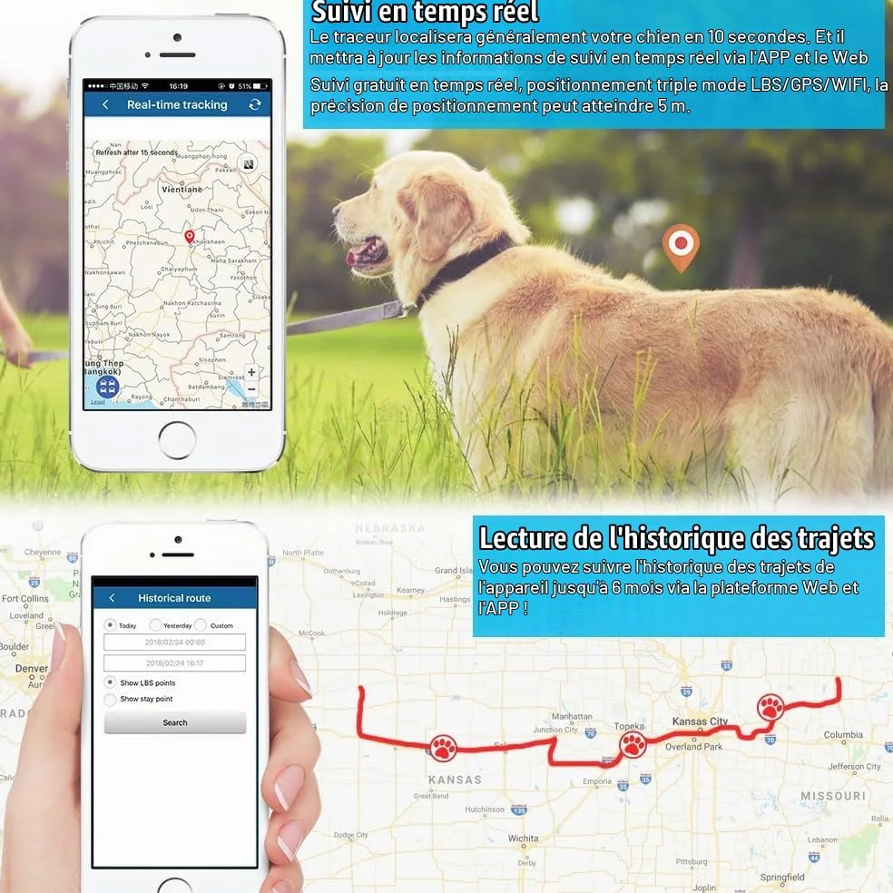 4G TK911 Pro Traqueur GPS sans fil étanche pour empêcher les chiens de se perdre