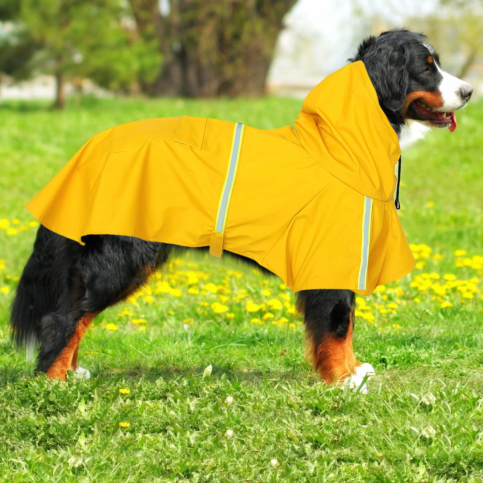 Imperméable Chien Grande Taille, Veste Imperméable pour Chien, Etanche et Coupe-Vent Manteaux Imperméables pour Chiens, Chiot Poncho de Pluie avec Bandes Réfléchissantes (Jaune, 4XL)