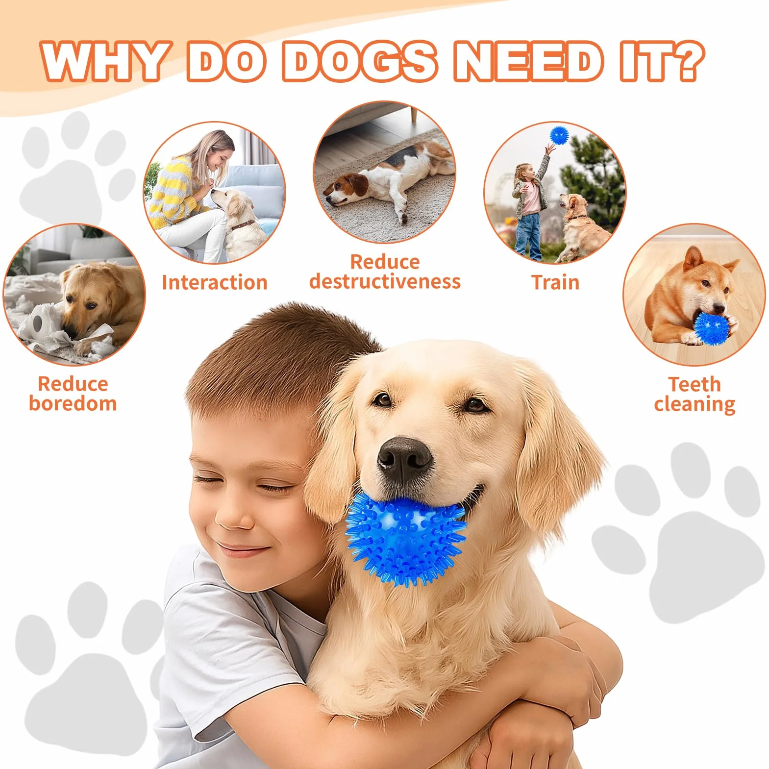 Squeaky Dog Ball Toys 4 Pack, Spiky Chew Balls Flottant pour Chien