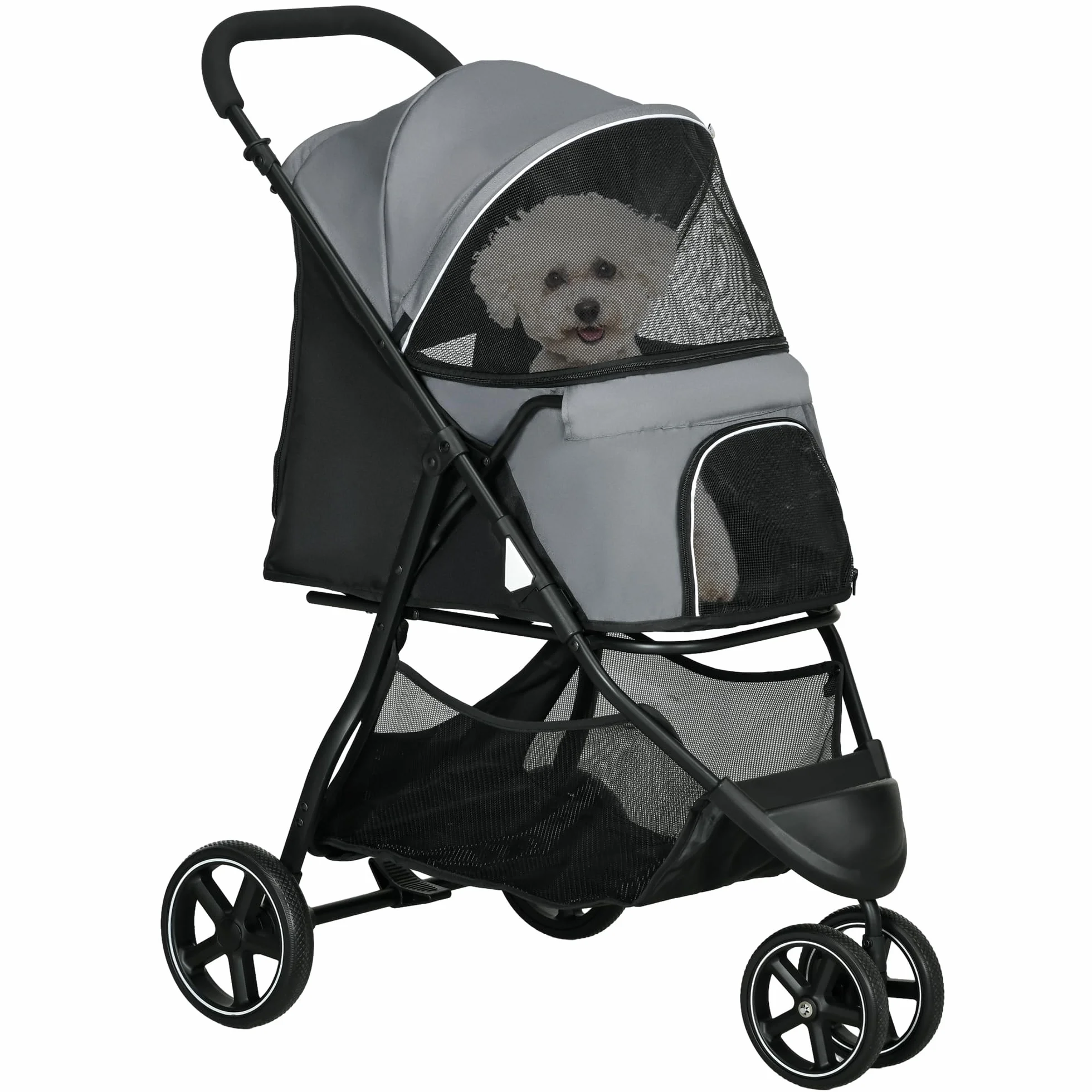 PawHut Poussette pour chien pliable, roues EVA, guidon réglable, 83 x 55 x 101 cm, gris