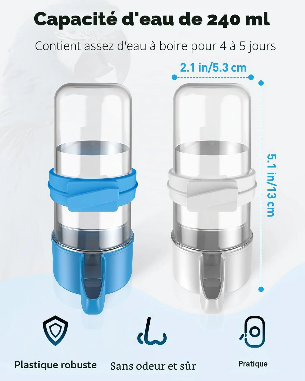 Pawfly 2 Pcs Distributeur d'eau Automatique pour Oiseaux, Mangeoire à Eau Automatique pour Oiseaux, Accessoires de Cage pour Perroquet & Hamster, Distributeur d'eau Blanc et Bleu pour Perruche