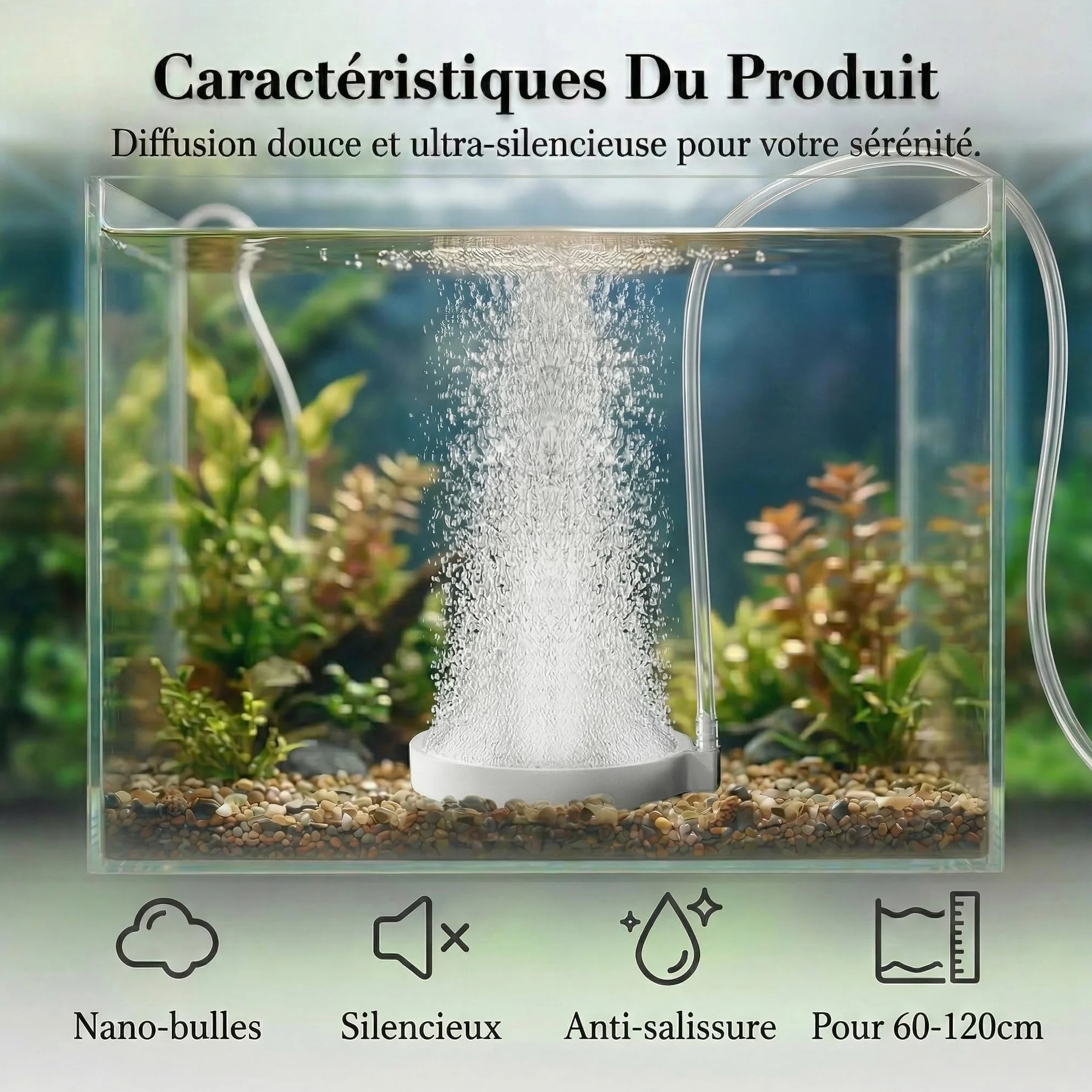 Diffuseur d'air Aquarium 6 pièces – Pierre à air Nano Bulles Fines Silencieux – Kit avec Tuyau 2 m, Clapet Anti-Retour, Valve Réglable