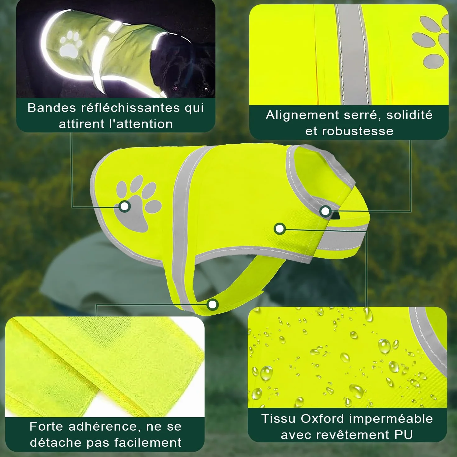 Voarge Gilet de Sécurité Réfléchissant pour Chien Haute Visibilité Veste Jaune L