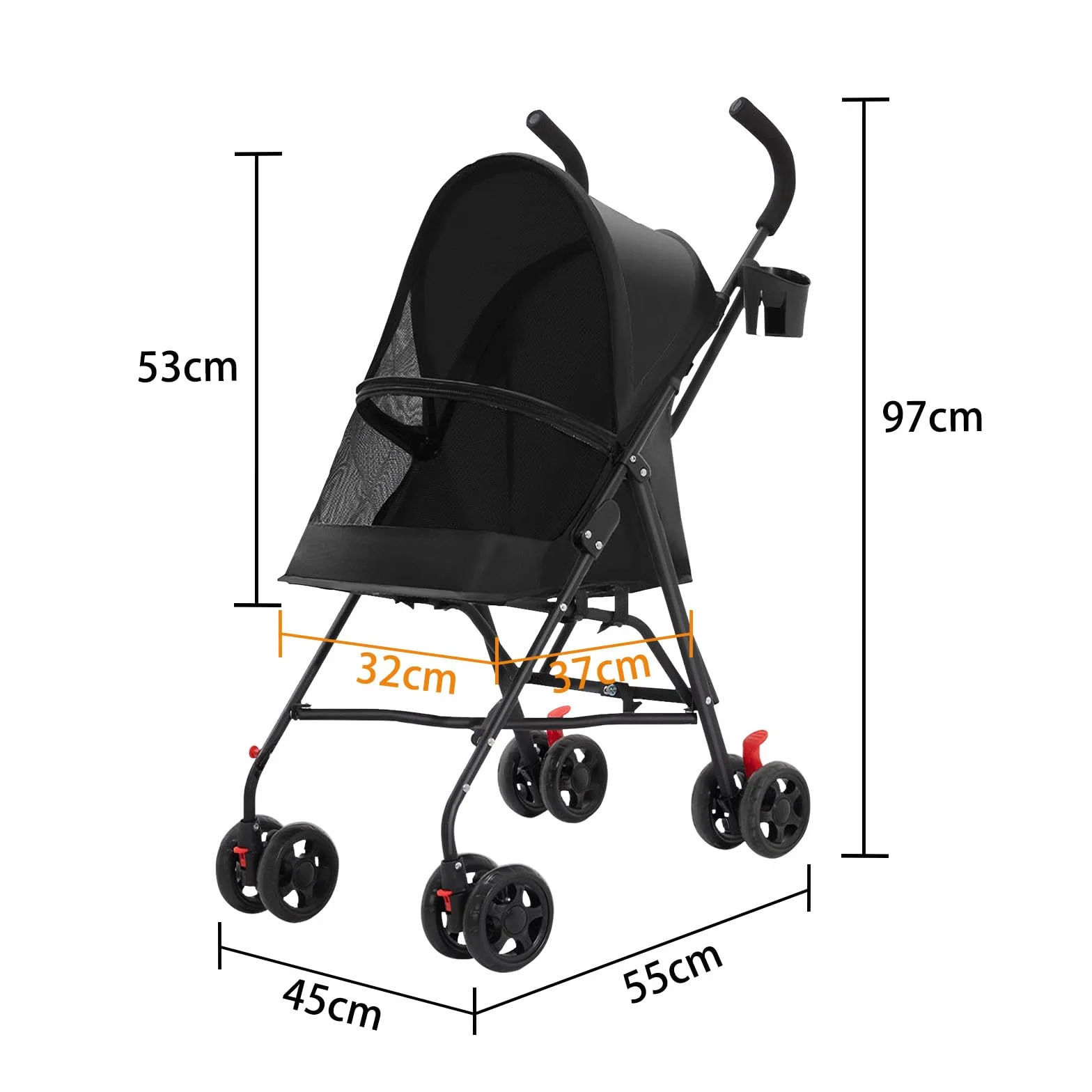 OHMG Poussette pliante pour chiens et chats 4 roues jusqu'à 15 kg