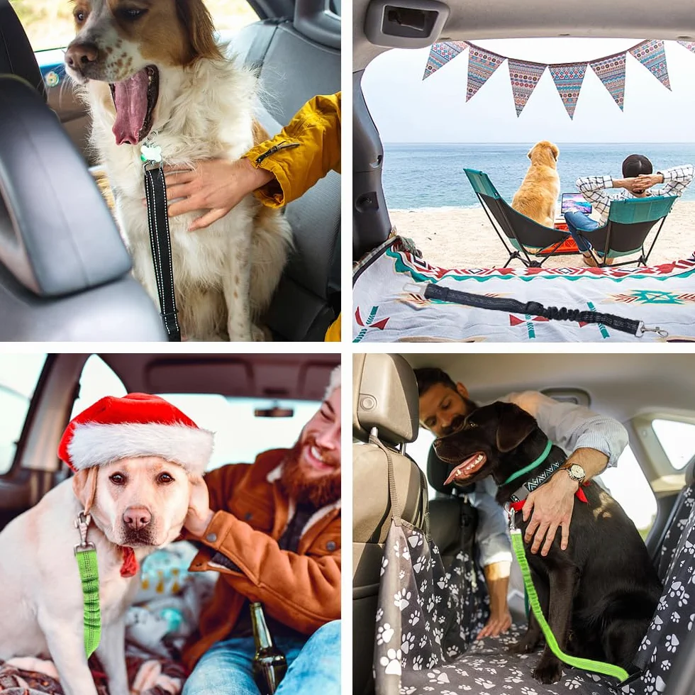 2 Pièces Ceinture Chien Voiture, Harnais Chien Universel Laisse pour Voiture avec Absorption de Chocs Clip de Harnais pour Animaux de Compagnie Accessoire pour Chats et Chiens (Noir, Vert)