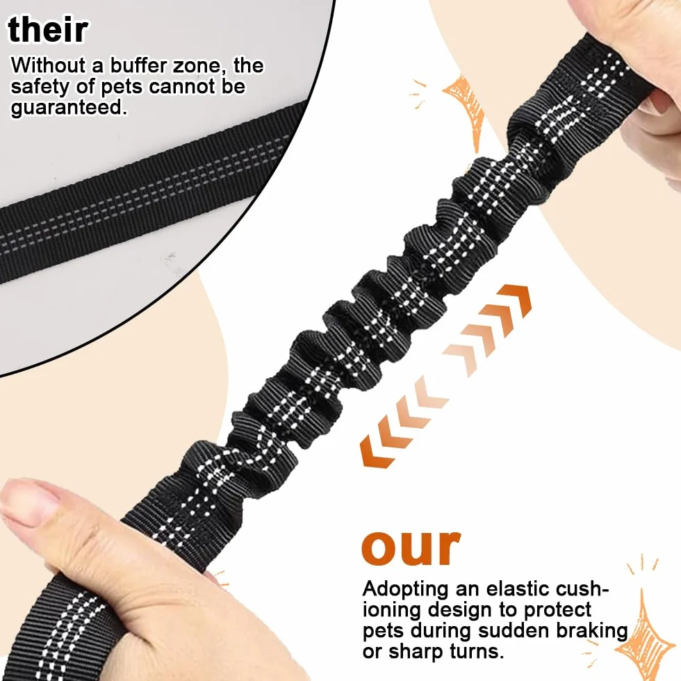 Ceinture Sécurité Chien Voiture 2 en 1 52-75 cm, Laisse Élastique Double Extrémité Réfléchissante Réglable