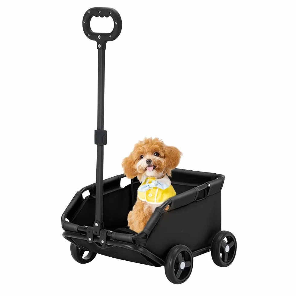 Poussette pour animaux de compagnie pliable 4 roues, pour chiens et chats jusqu'à 10 kg, avec poignée de traction