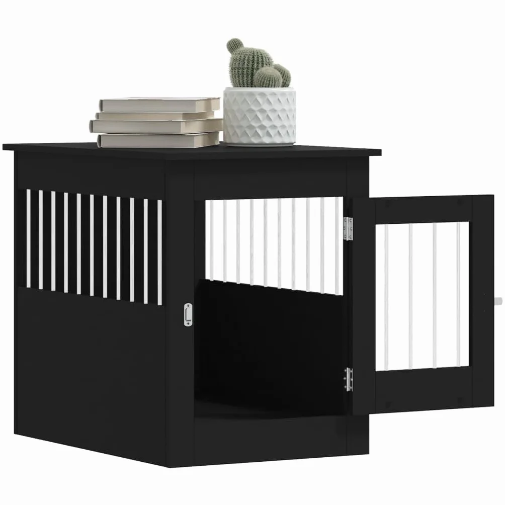 Tidyard Meuble de Cage pour Chiens Noir 55x80x68 cm Bois d'ingénierie, Cage pour Chiens de Petite Taille, Cage pour Chien avec Porte Verrouillable