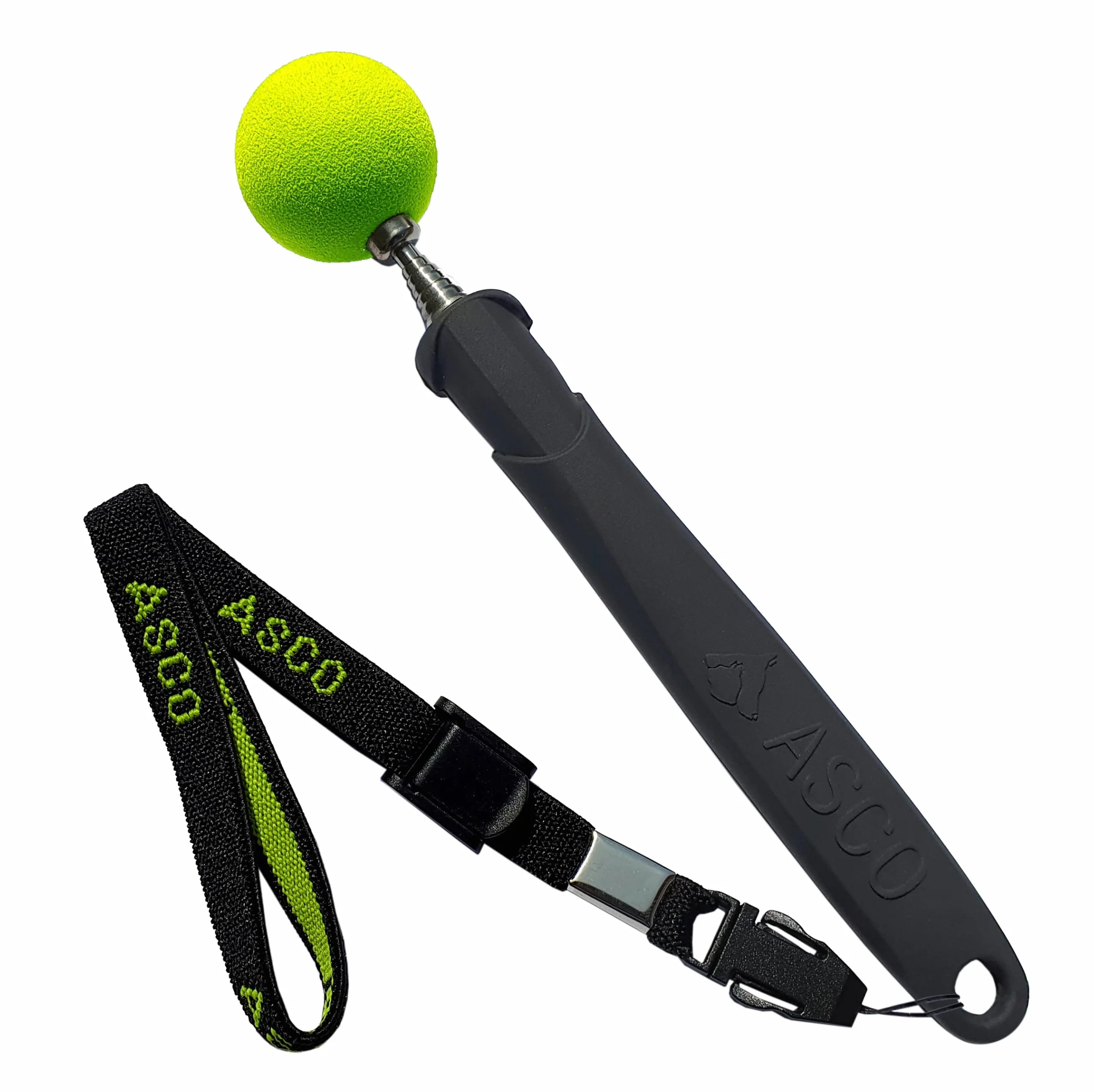 ASCO Target Stick avec Bracelet Extensible pour Chiens, Chats, Chevaux, Dressage et éducation au cliquet, Cible en Acier Inoxydable, Fonction télescopique 17-73 cm, Noir AC01TS