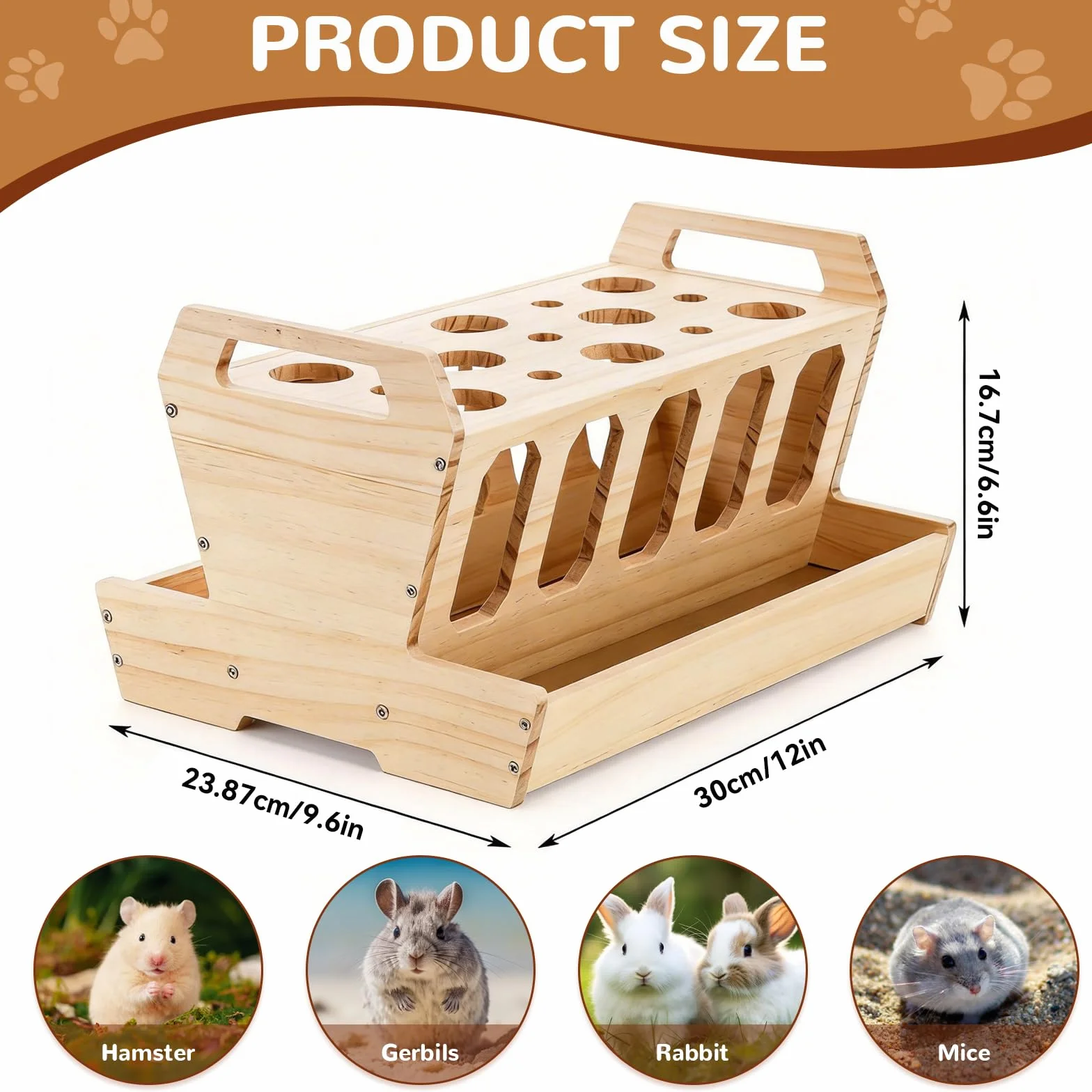 Distributeur de Foin en Bois Grande Capacité 30×22×18CM pour Lapins Cochon d'Inde Chinchilla
