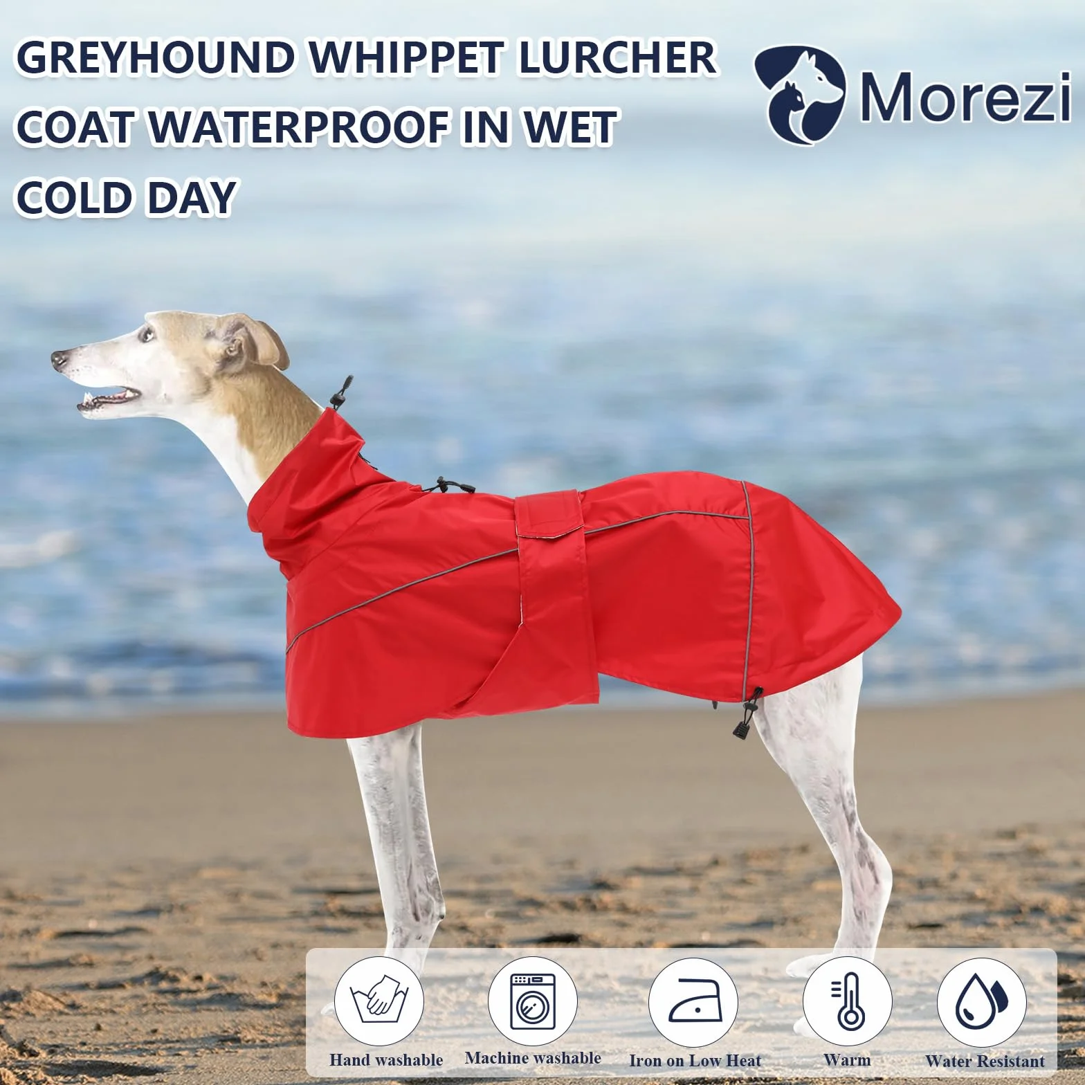 Manteau de Pluie MOREZI Greyhound, imperméable/imperméable, avec Cordon de Serrage réglable et Ceinture pour protéger l'abdomen, adapté aux Chiens de Taille Moyenne et Grande-Rouge-M