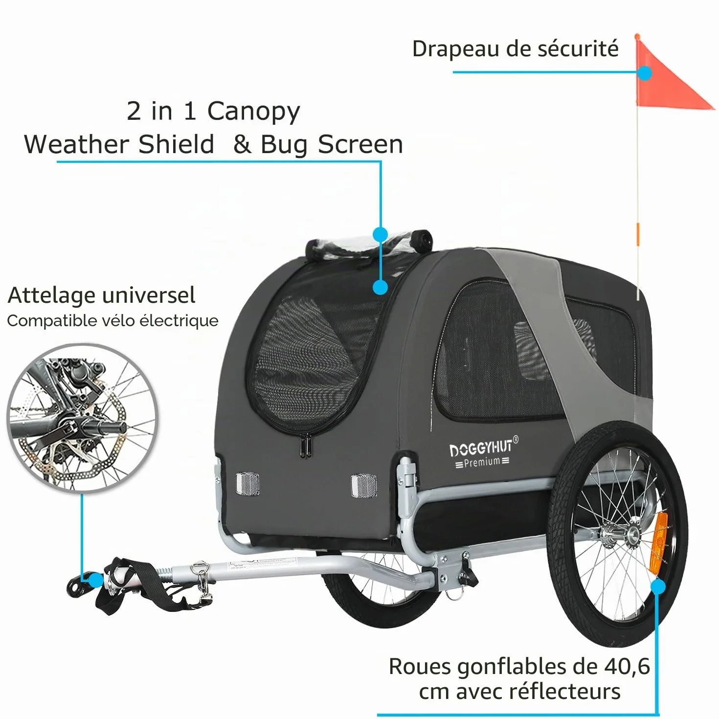 DOGGYHUT Remorque de vélo pliable pour chien 23 kg