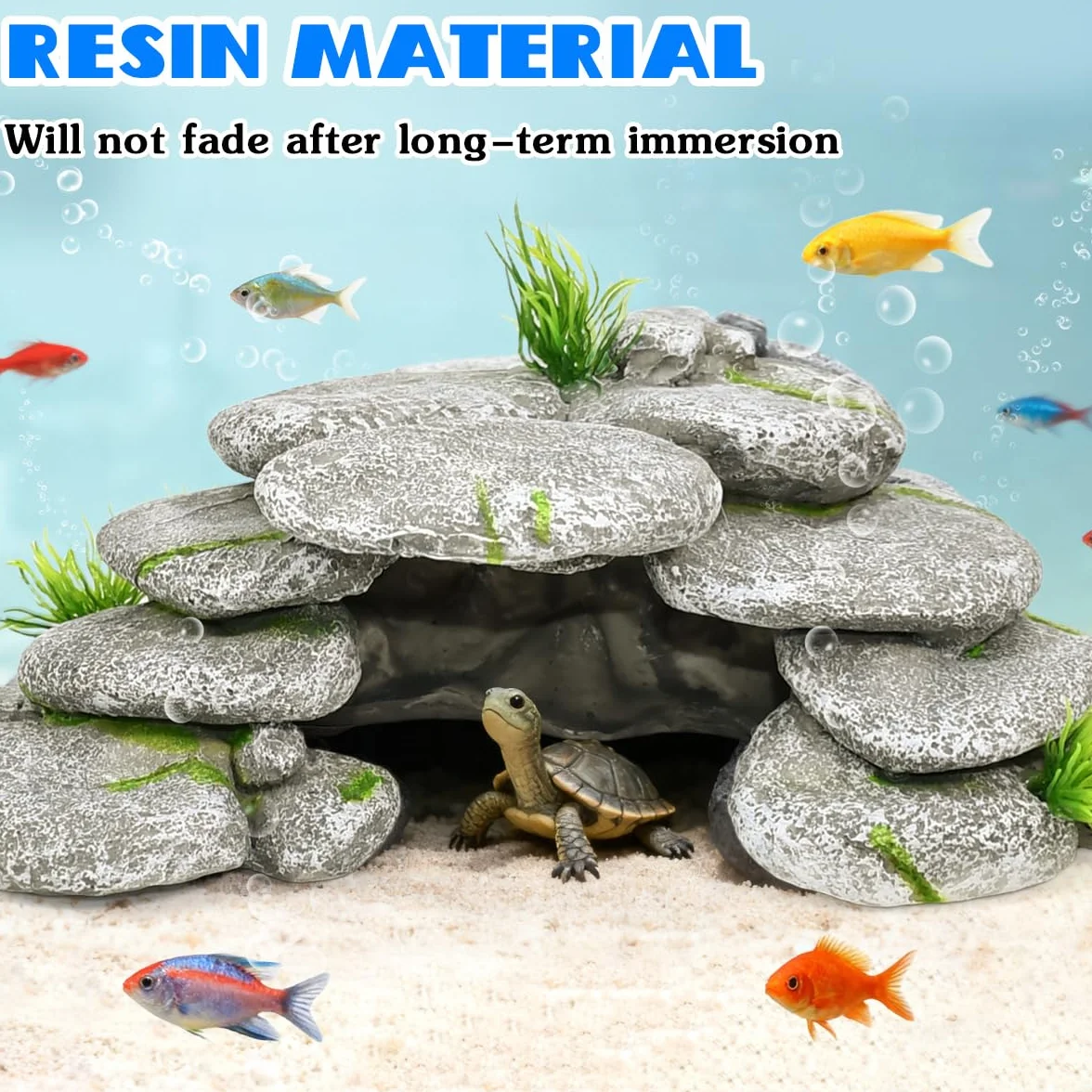Cachette Aquarium Tortue 23x12.5x7.5cm Décoration Résine Pierre Cachette Grotte Reptile Poisson