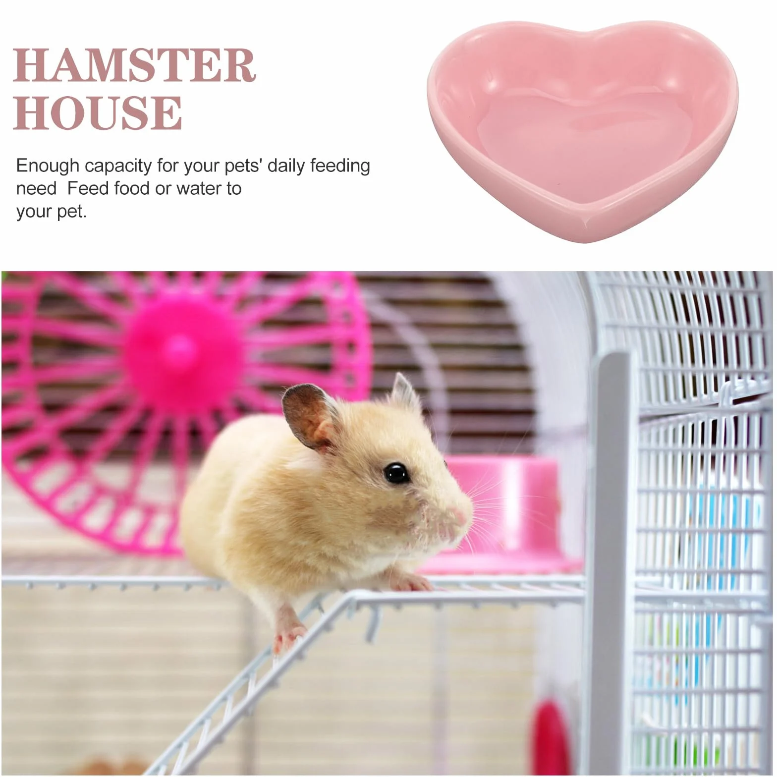 Bol pour Hamster en Céramique Cœur Rose Résistant à l'usure Surface Lisse
