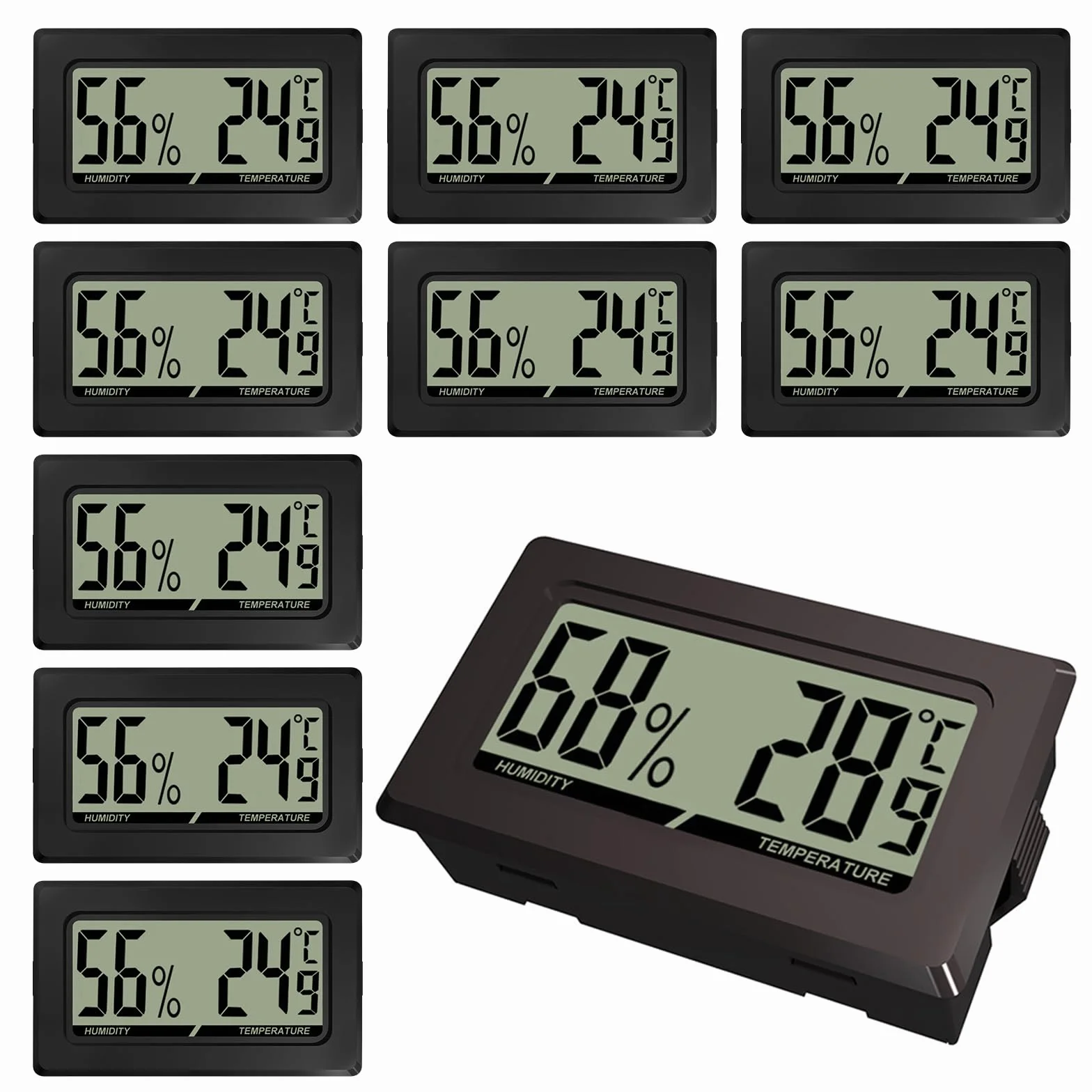 Thermometre Interieur, Lot de 10 Hygrometre Interieur, Mini Digital LCD Temperature Humidite Moniteur Portable Thermometre Hygrometre pour Bureau Cuisine Chambre Incubateurs Reptiles Serre Jardin