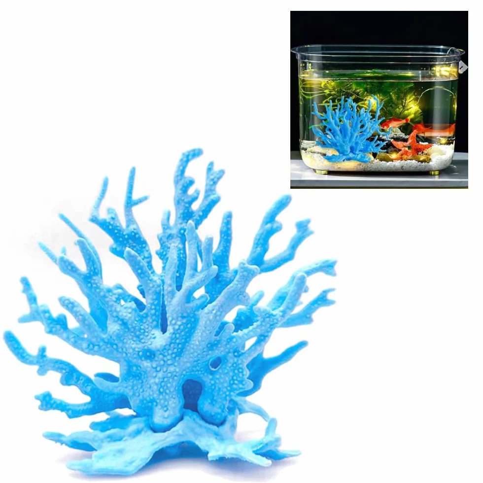 Corail Artificiel Aquarium Décoration 2 Pièces Plastique Simulation Plante Poisson Réservoir Bleu Rose