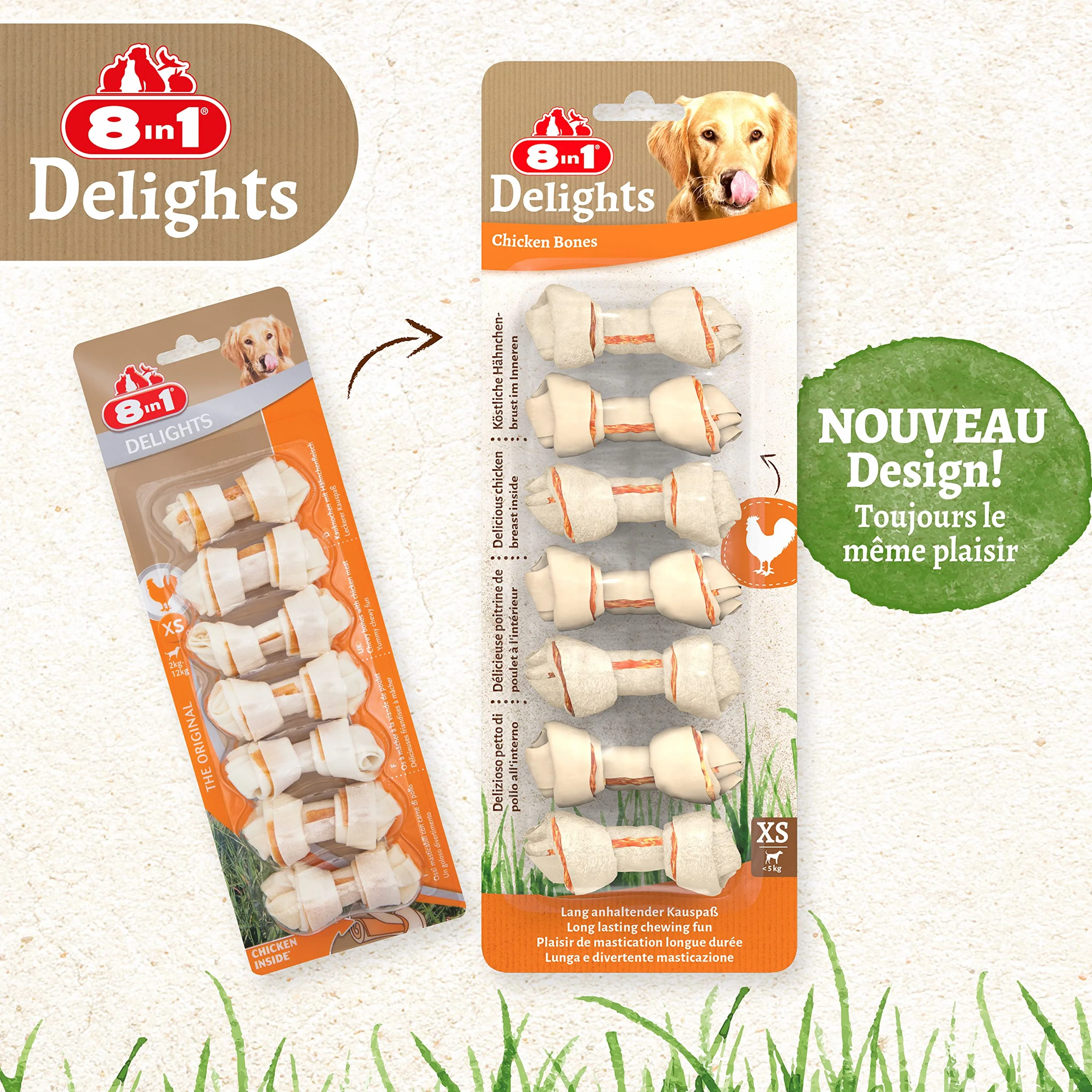 8in1 Delights XS Os à Mâcher garnis de poulet pour Chien de Petite Taille - 7 pièces