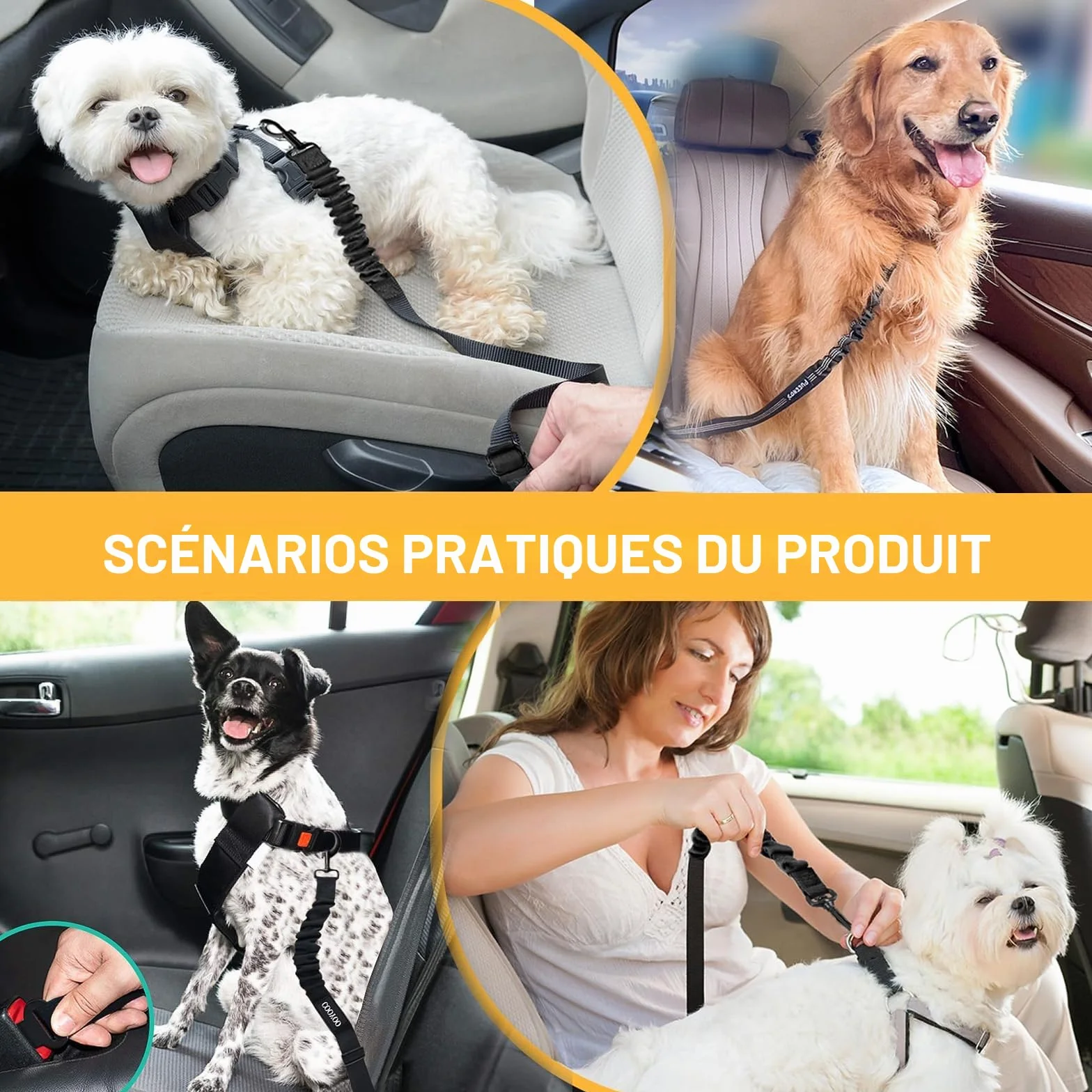 Ceinture de sécurité pour chien pour voiture, harnais réglable à double usage, ceinture de sécurité pour animal de compagnie, pour tout type de voiture, accessoire de voyage pour chien