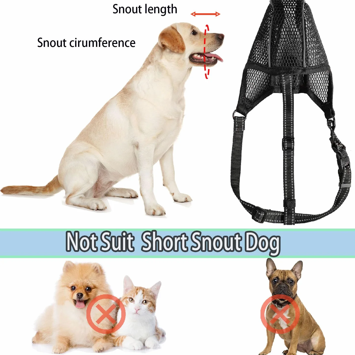 Museliere pour Chien， Empêche de Mâcher/Manger/Mordre Couvre, Muselière Respirante, Réfléchissante et Ajustable pour Museliere Chien(Noir_M)