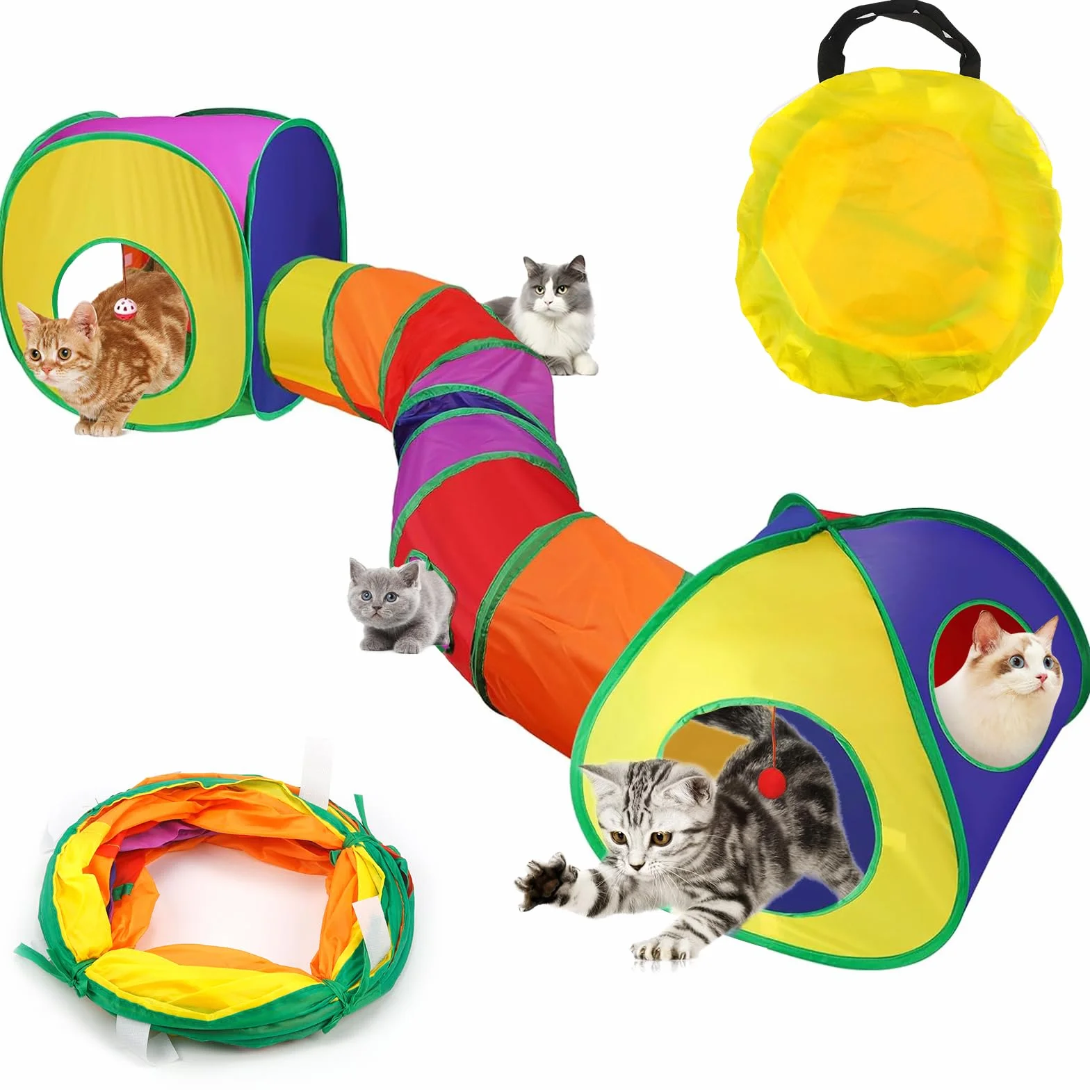 Jouet Tunnel Tente pour Chat Interieur Exterieur Jeu Tunelle pour Chat Interactif 3 en 1 Jouets pour Chats Jeux pour Chaton Tunelle Cat Toy Tunnel Pliable Cadeau pour Chien Lapin Chats Cobaye