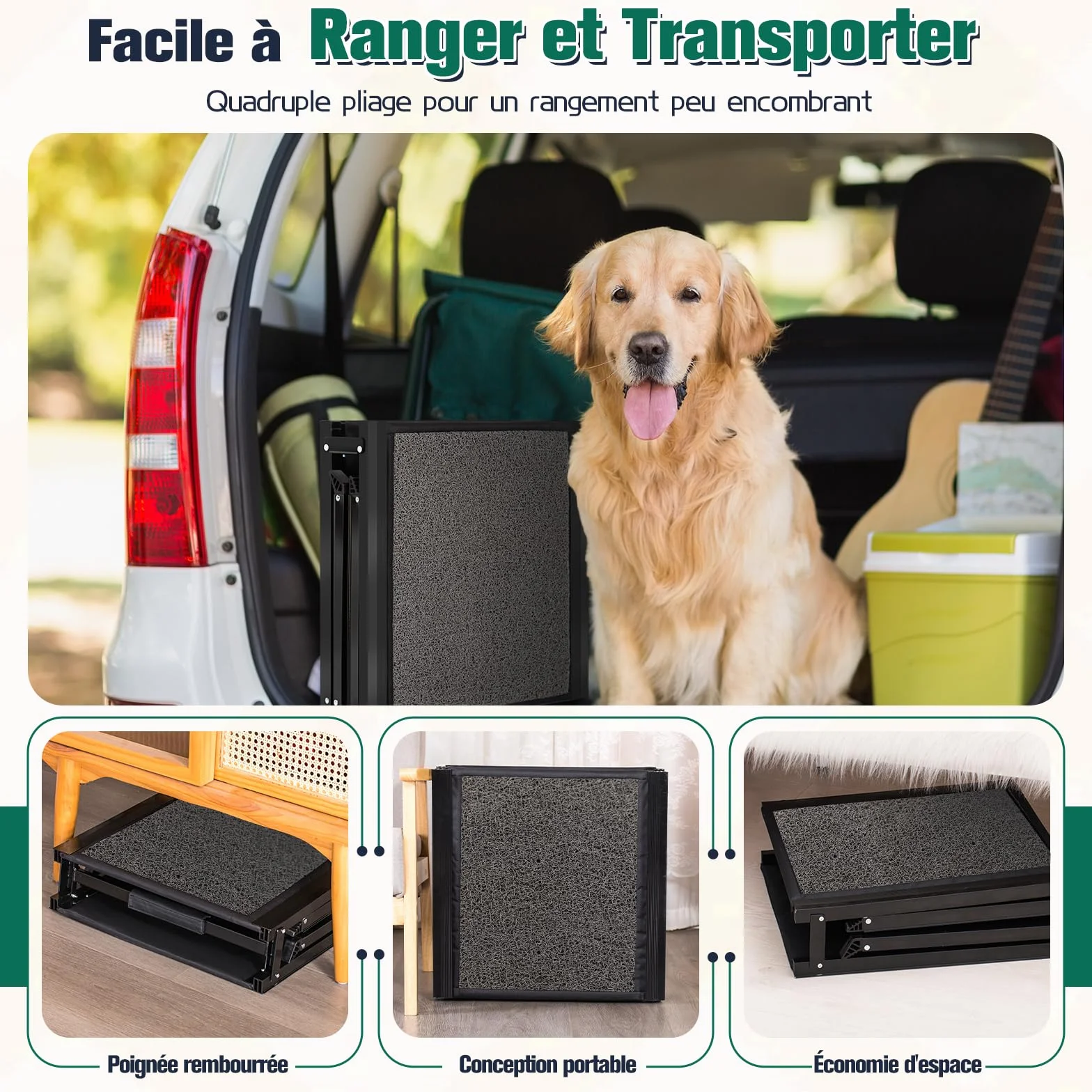 Rampe pour Chien Voiture Pliable Extra Longue 175cm, Rampes D'Accès Voiture pour Chien avec Surface Antidérapante, Échelle De Voiture Pliante Escalier pour Grands Chiens, Supporter Un Poids De 115kg
