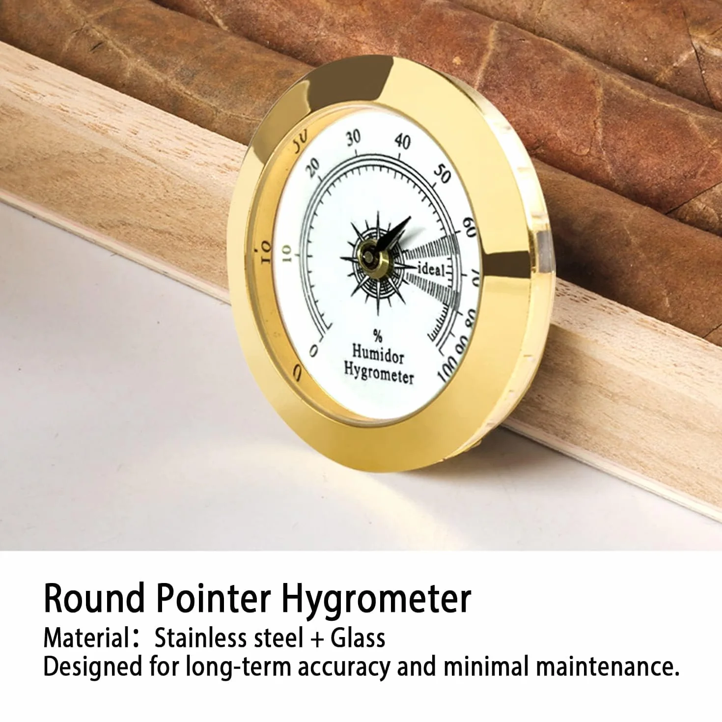 Hygromètre de rechange pour cave a cigares - φ 38mm - Or - Alliage rond - Moniteur précis - Humidor - Hygromètre - Valise de guitare - Serre