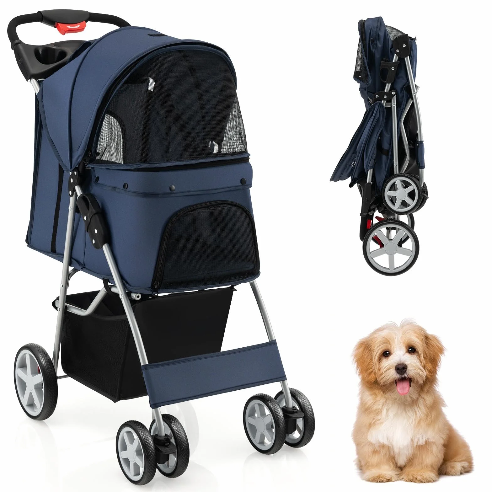 SOARS Poussette Chien Pliable 15 kg 87 x 46 x 102 cm Bleu Foncé
