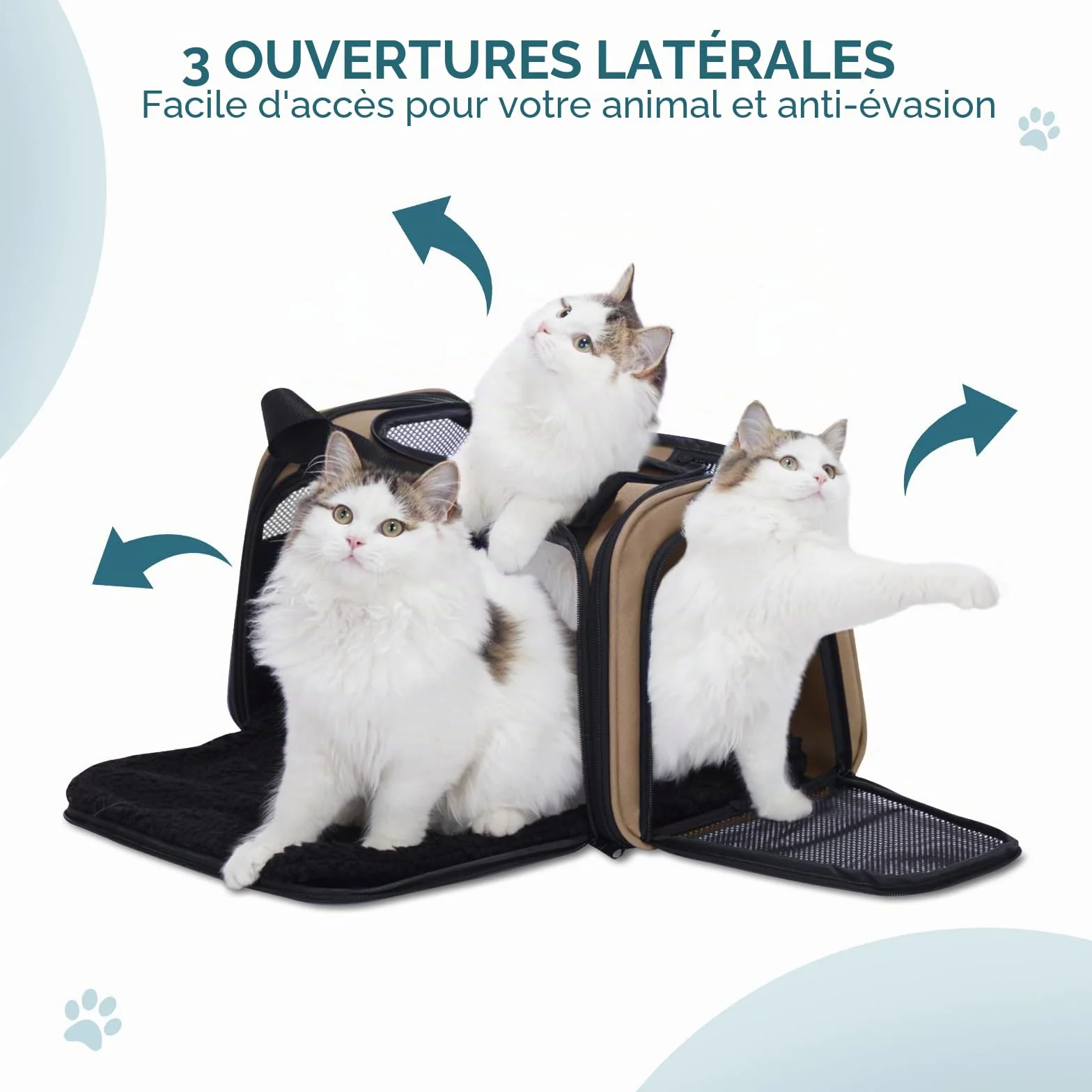 Petsfit Sac de Transport pour Chat et Petit Chien Léger avec Matelas Extensible et Sangle de Sécurité Pliable Aéré Kaki
