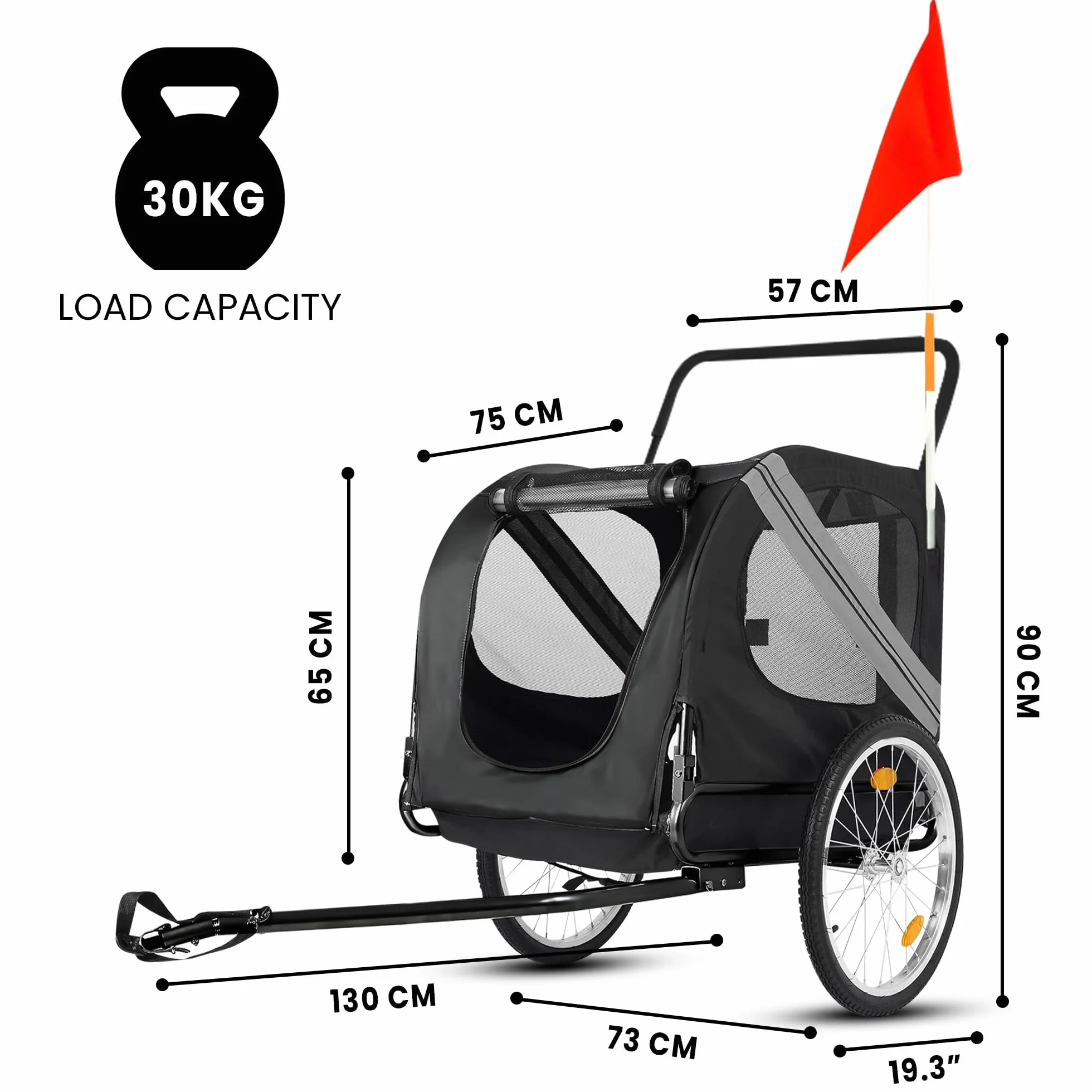 Remorque Vélo Chien 2 en 1 - Poussette Chien Pliable, Charge jusqu'à 35 kg, Attelage Inclus, Sol Antidérapant, Sangle Sécurité, Bien Ventilée, Multifonctionnelle, Gris Foncé