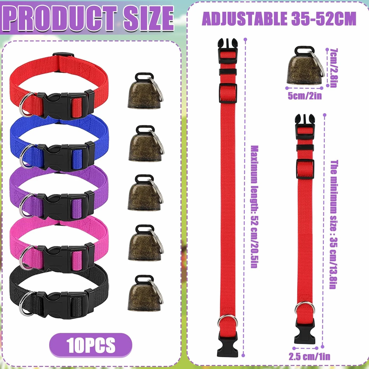 Collier de chèvre avec cloche, collier mouton réglable nylon, lot de 5
