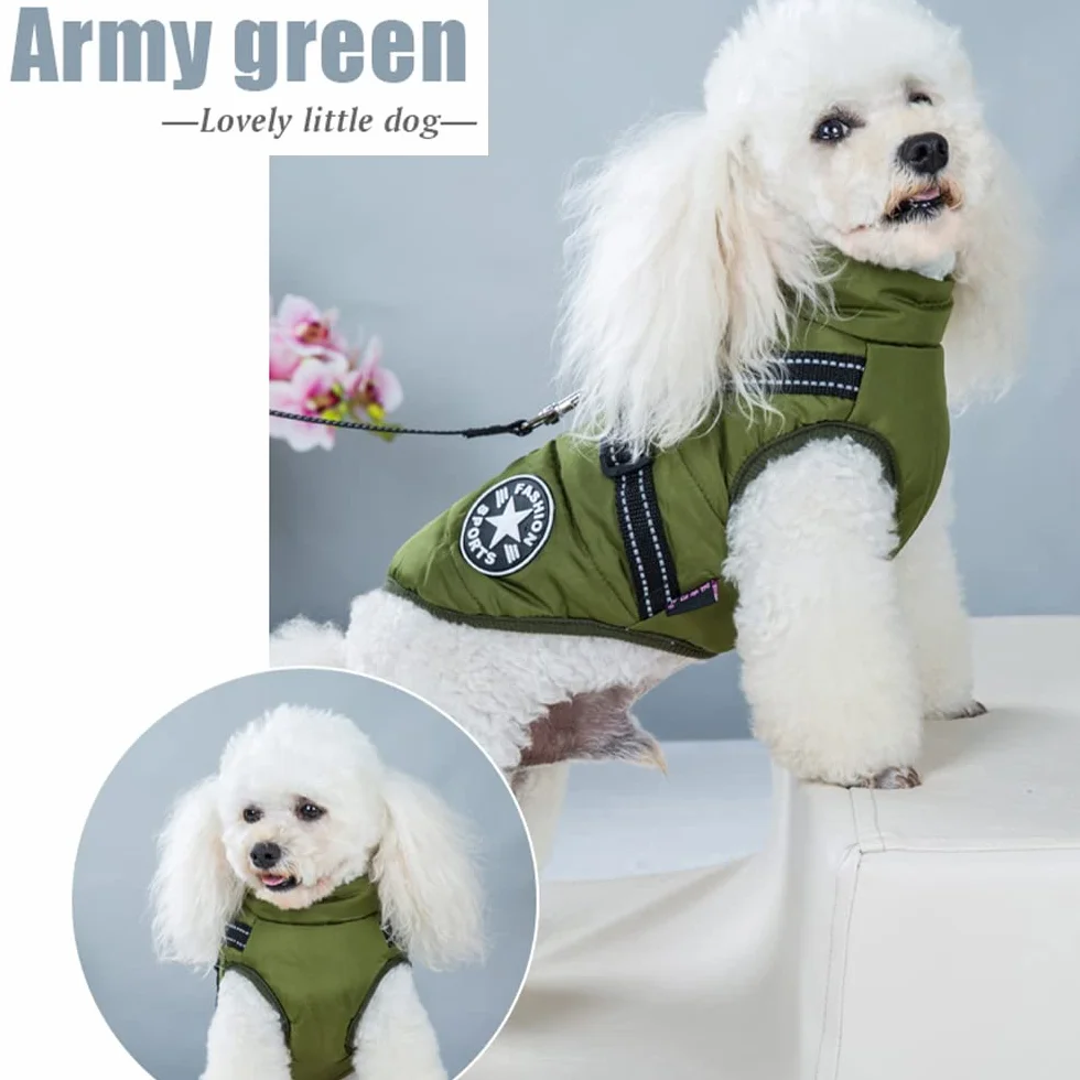 Gilet pour Chien - Manteau imperméable - avec Harnais - pour Hiver Chaud et Doux - 12 Couleurs - Vert M