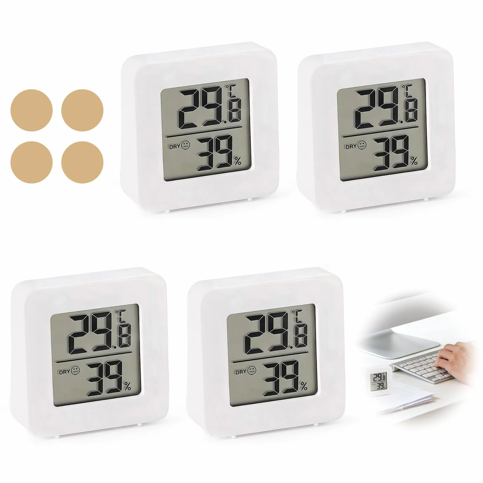 Lot de 4 petits thermomètres et hygromètres numériques d'intérieur - Moniteur de température/thermomètre d'intérieur