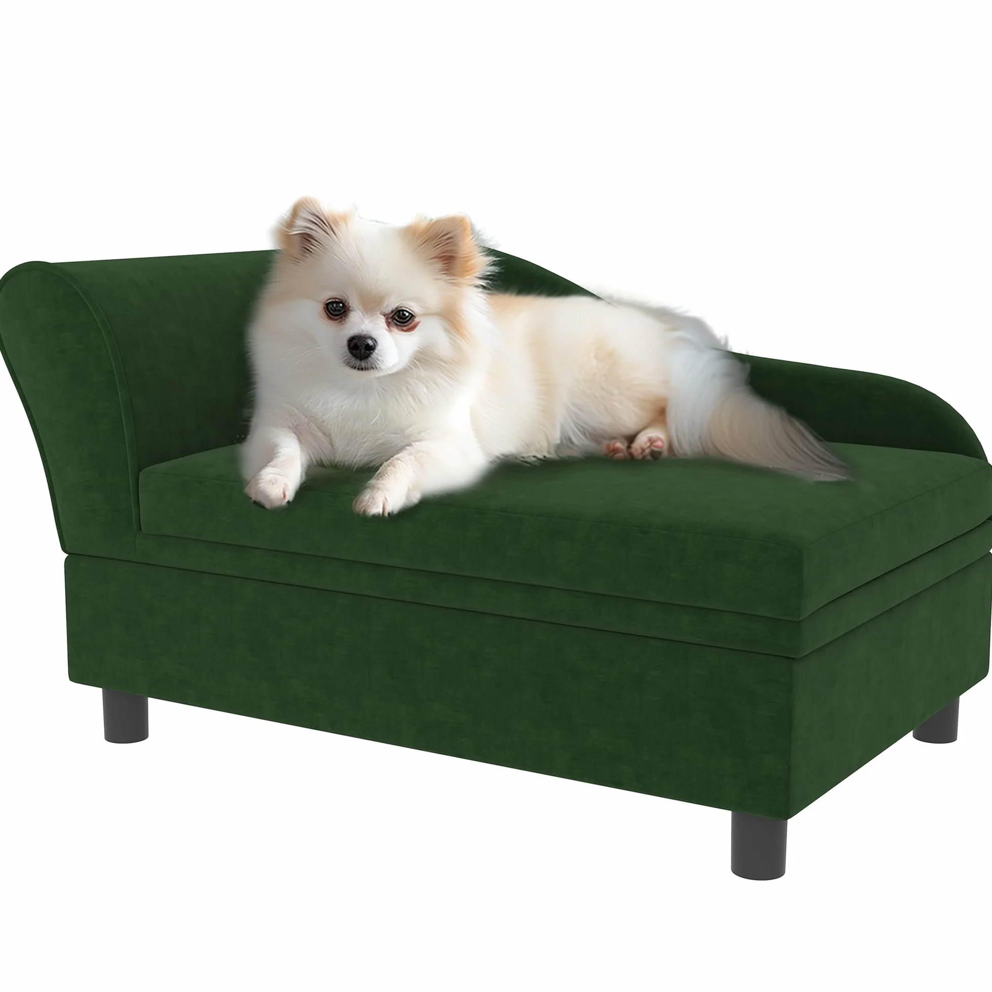 PawHut Canapé Chien Chat avec Coffre Rangement Style Moderne Coussin Amovible 76x45x43 cm Vert