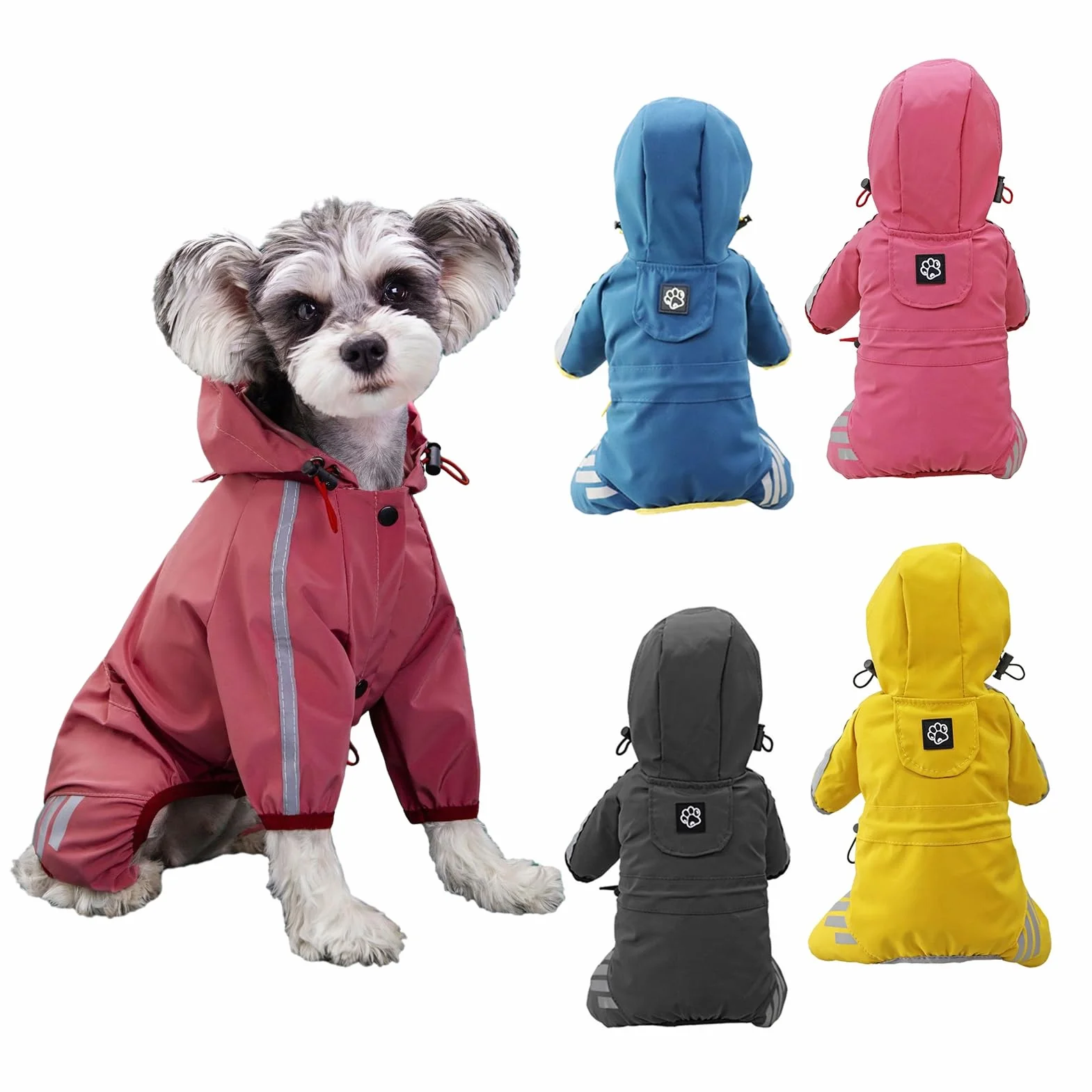 Manteau de pluie imperméable réfléchissant pour chien avec bandes réfléchissantes à quatre pattes