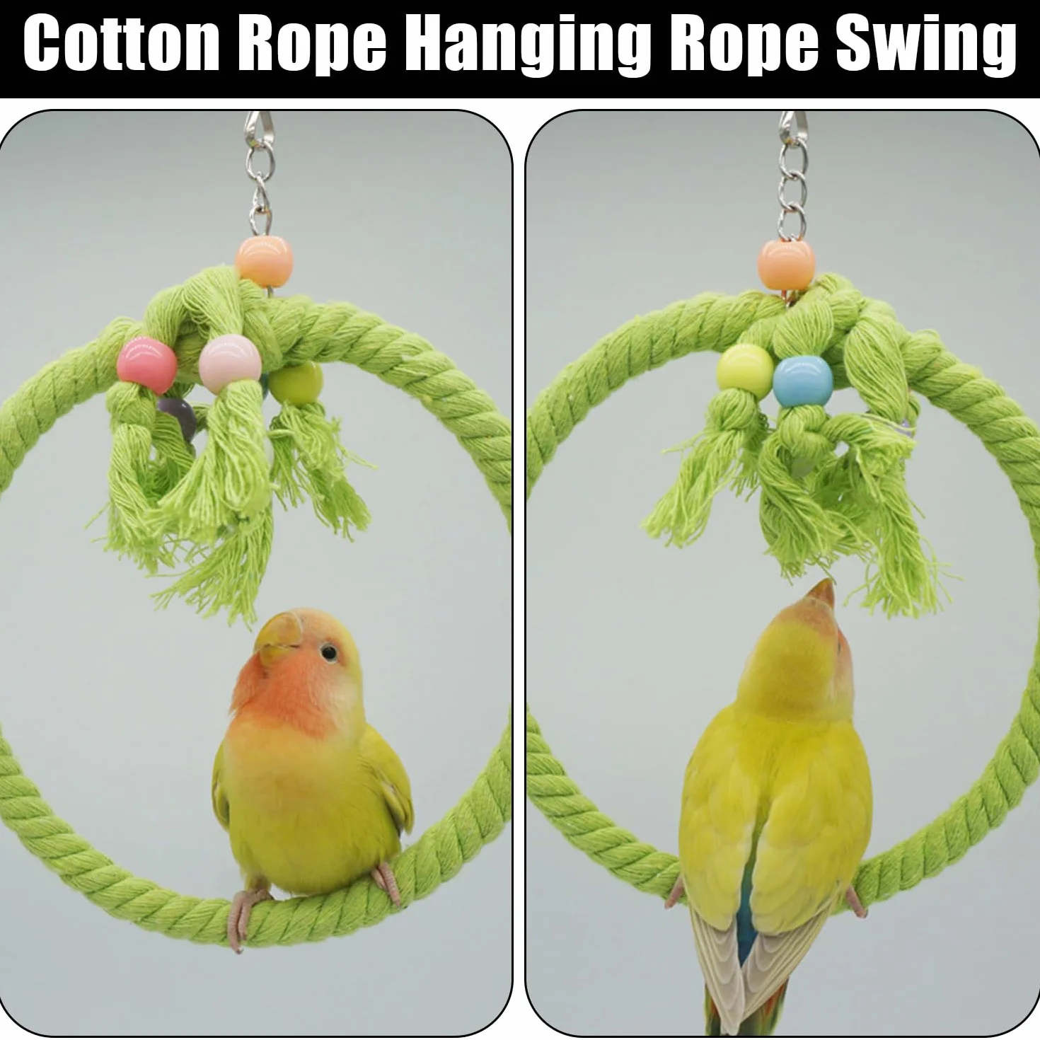 Balançoire pour Oiseaux en Corde de Coton, Anneau pour Perruche Calopsitte Canari