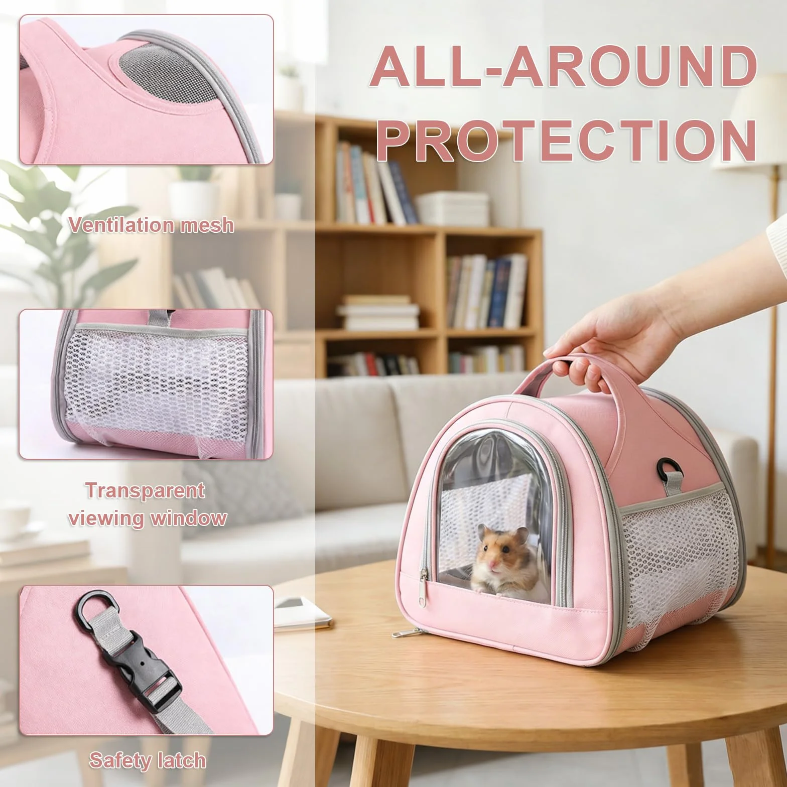 Sac de Transport pour Animal Pliable avec Fenêtre PVC, Grille Aérée, 30x25x25cm