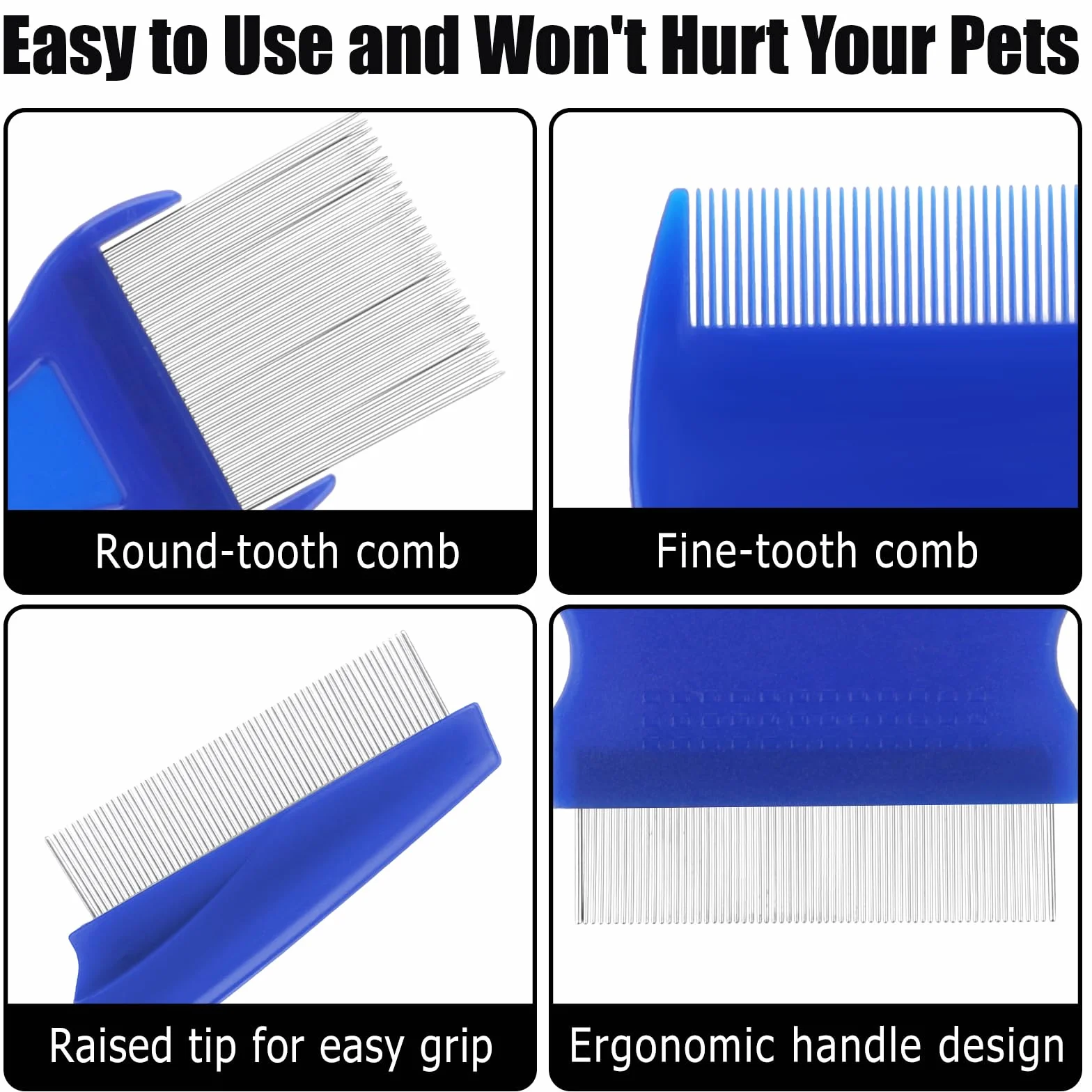 Peignes anti-puces en acier inoxydable Molain Lot de 5 pour chats et chiens