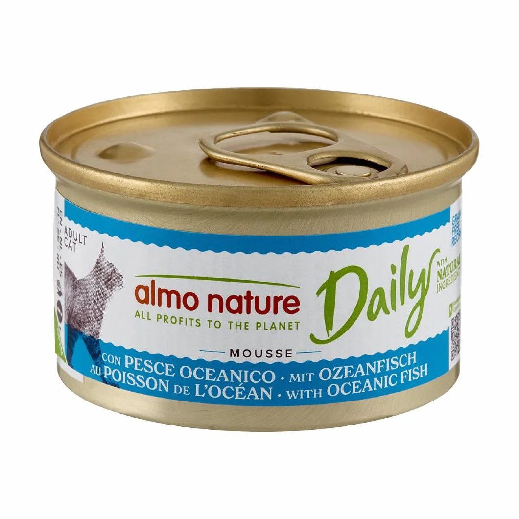 Almo Nature Daily - Nourriture Humide pour Chats Adultes - Mousse - Poisson de l’Océan - 85 g, Pack de 24