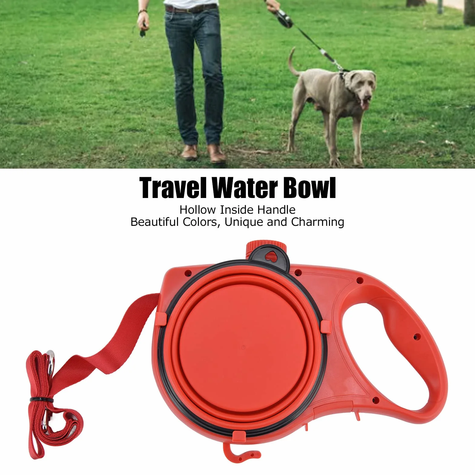 Laisse pour Petit Chien avec Bol d'eau Pliable, Multifonction Portable Rouge 9,1 x 6,7 x 2,0 Pouces