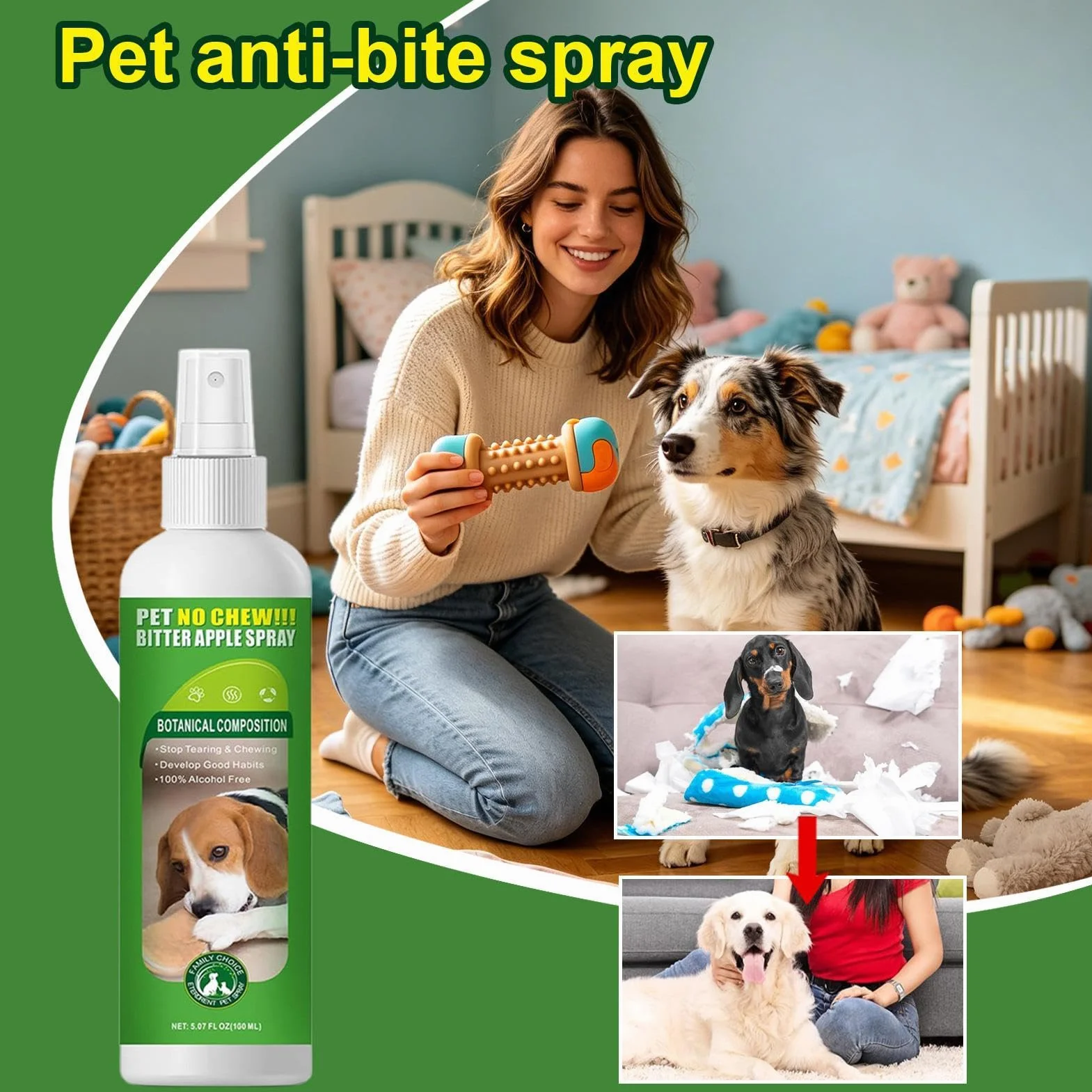 Spray Anti-Mordillage pour Chiens 100 ML Brume Amère Anti-Mastication Canin