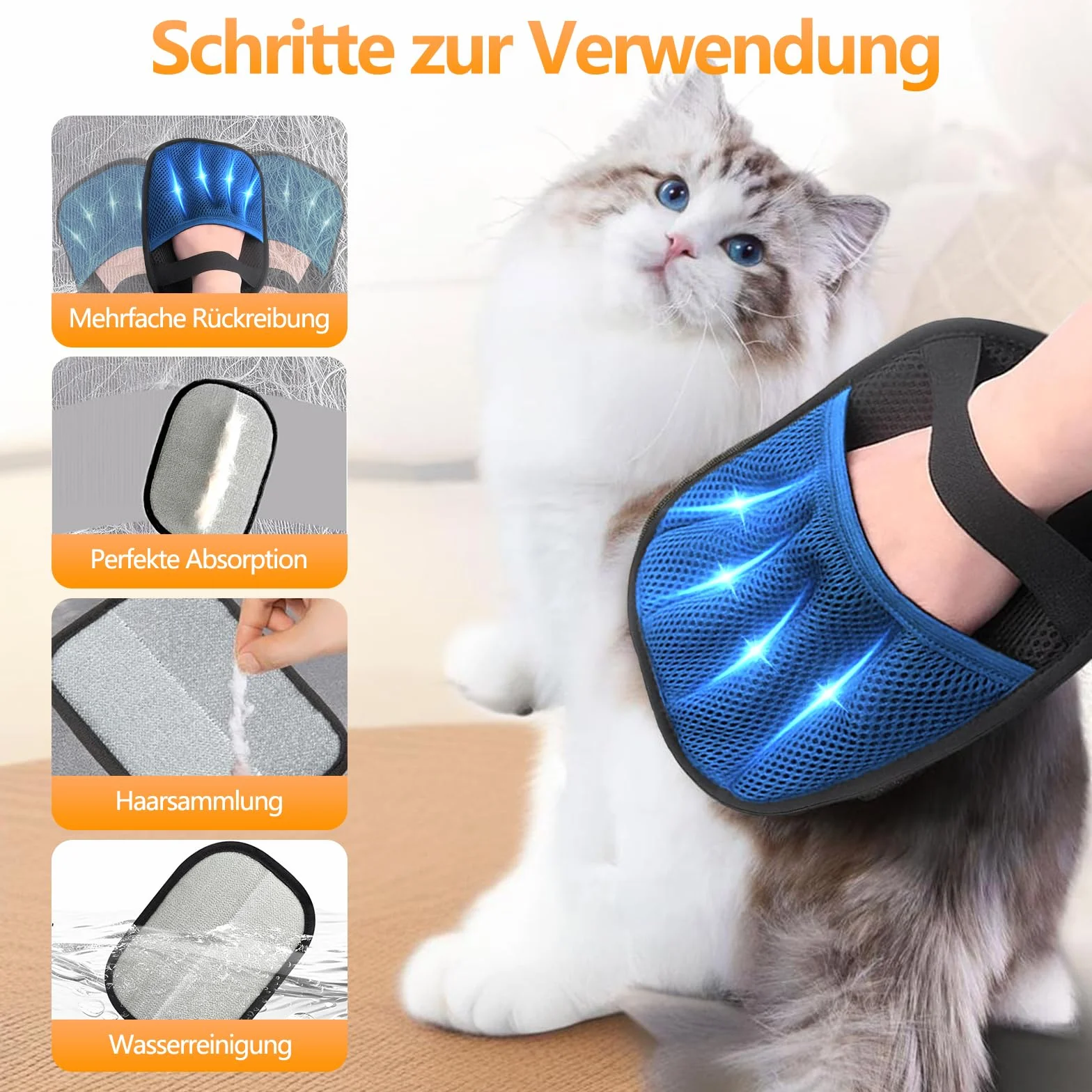 Gant Anti Poils Animaux Épaissi Électrostatique Anti Poil Chat Chien Réutilisable Écologique Bleu Foncé