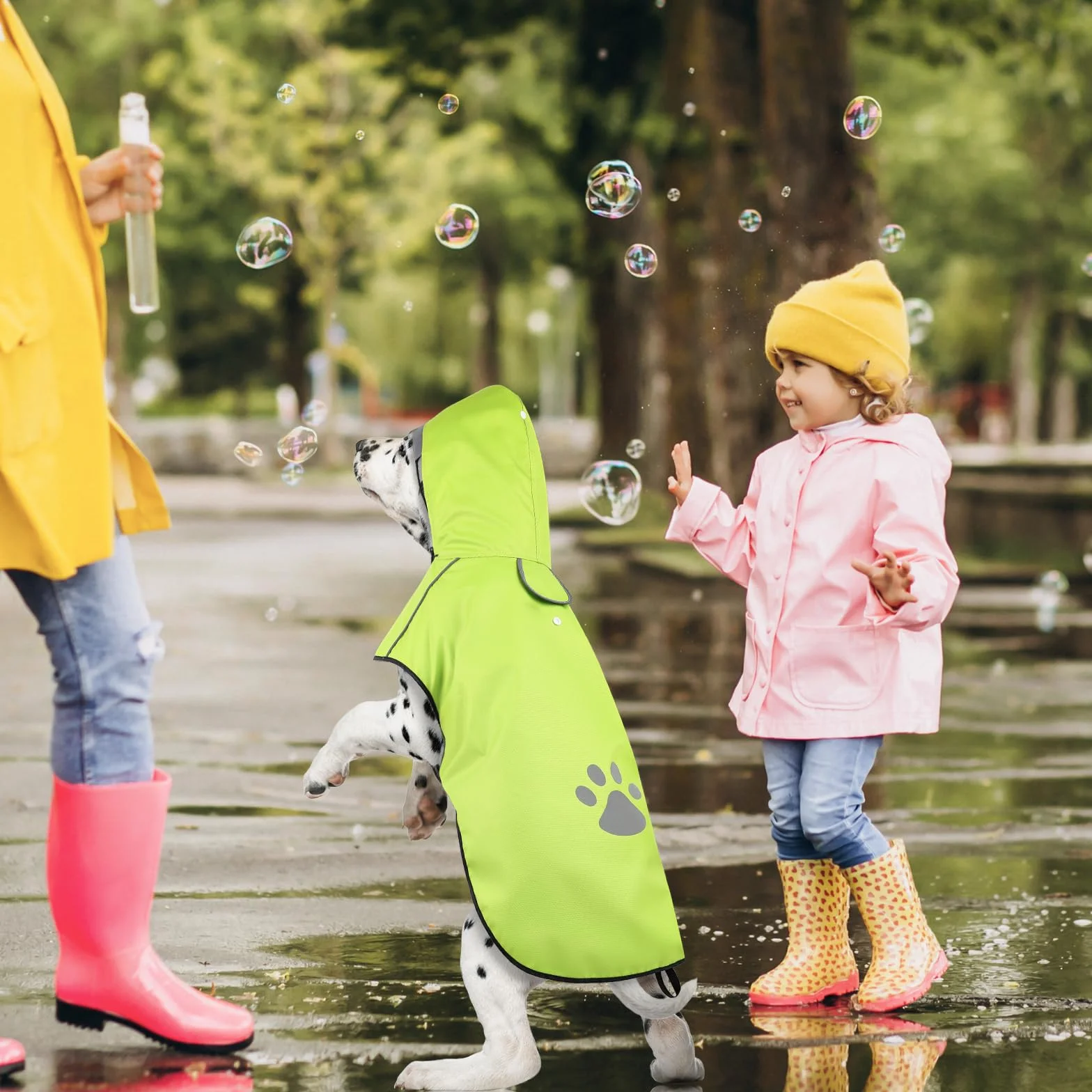 Manteau Chien Imperméable Réglable avec Capuchon, Manteaux Pluie Réfléchissants pour Chiens Petits, Moyens et Gros, 100% Étanche et Aéré