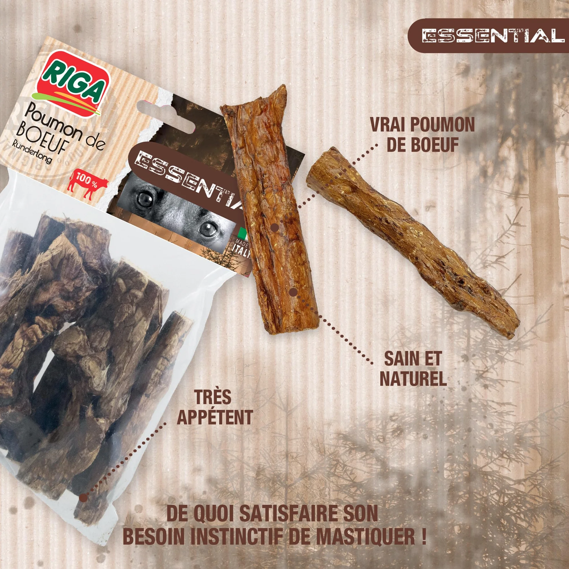 Riga Essential Poumons De Bœuf Séchés Friandises Chien 100% Naturel 100 g