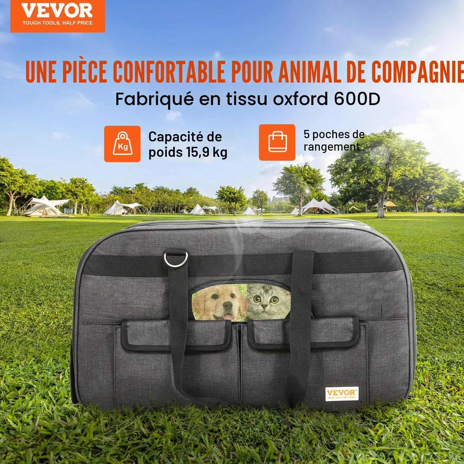 VEVOR Sac à Roulettes pour Chat Chien 15,8 kg Sac de Transport Animaux Poignée Télescopique Noir