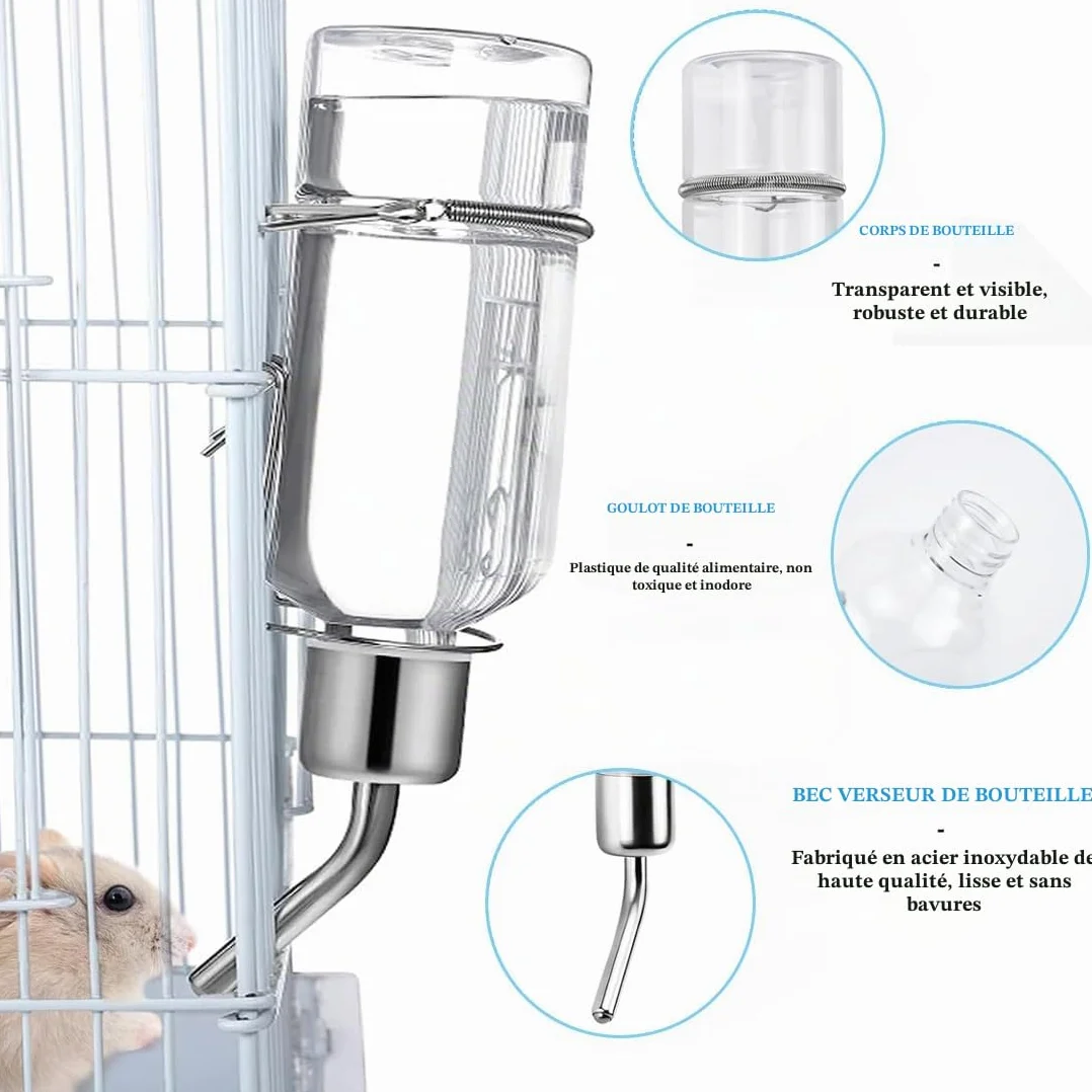 Biberon Lapin 2 Pièces Suspendus Distributeur Eau Rongeur 350 ML + 180 ML