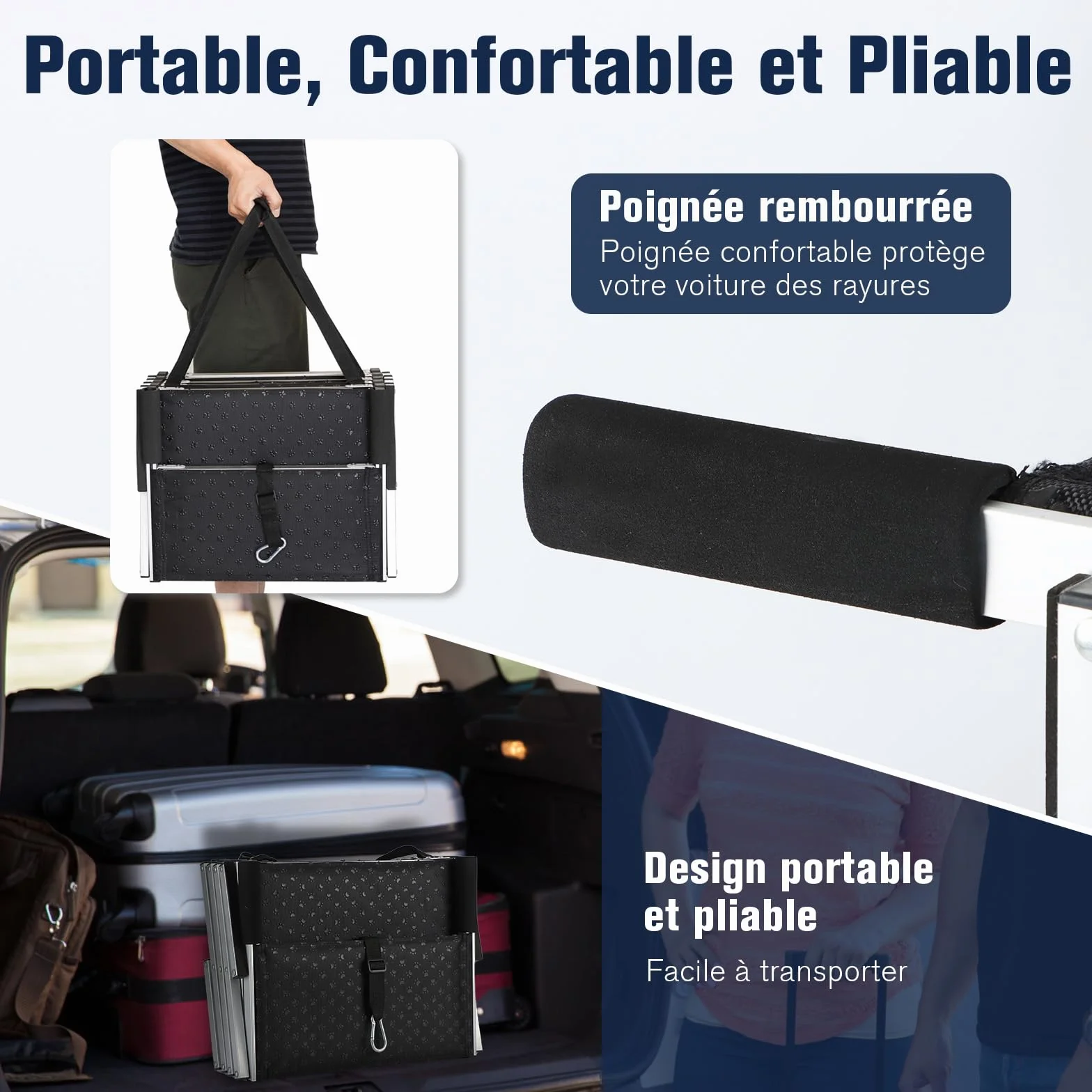 Escalier de Voiture Pliable pour Grands Chiens, Rampe d'escalier pour Chien avec Surface Antidérapante，Rampes Légères pour Chien pour Voiture et SUV pour Chiens Jusqu'à 80kg