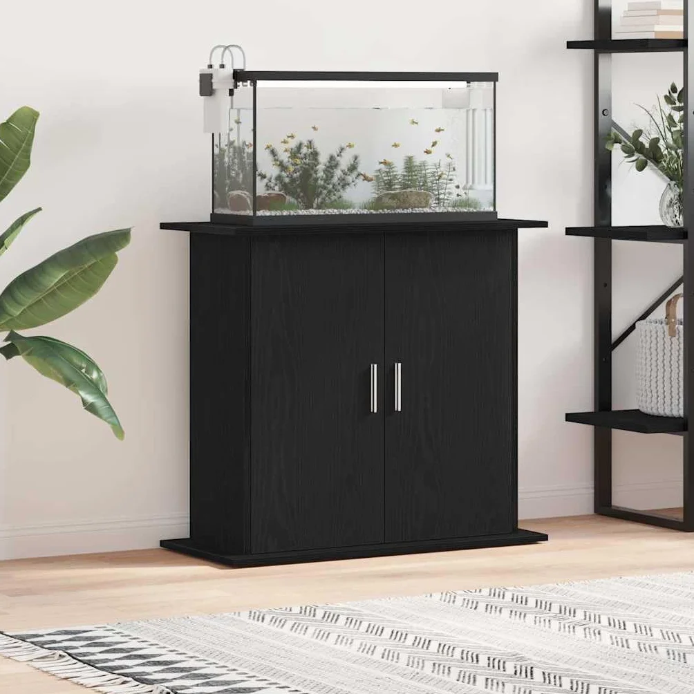 vidaXL Support d'aquarium Chêne Noir 81x36x73 cm Bois d'ingénierie
