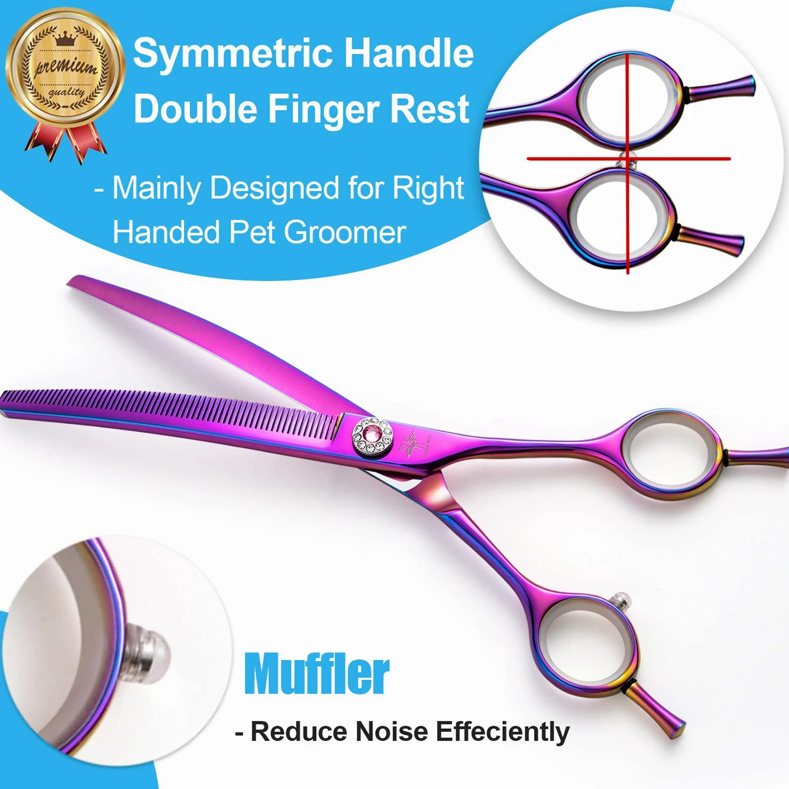 Ciseaux Sculpteurs Effileurs Professionnels Pour Chien Chats Poils Long Épais Bague Ciseaux Toilettage Bout Rond Sécurité Inox Incurvé Courbé Ciseaux Poils Animaux Débutant Luxe 7 Pouces Violet